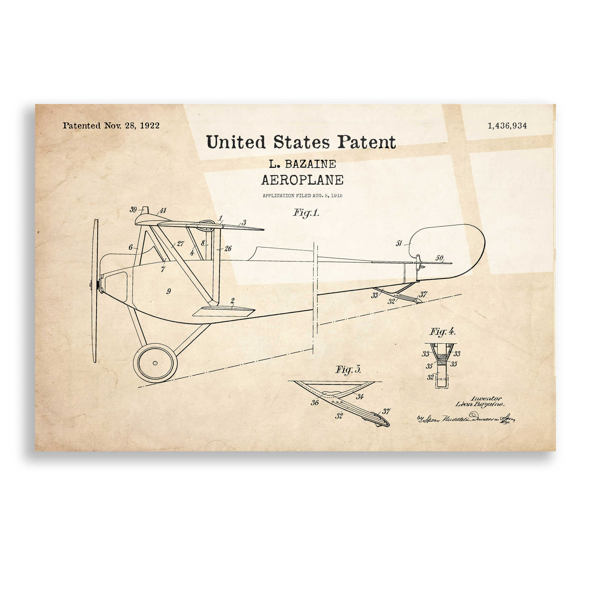 Epic Art 'Aeroplane Blueprint Patent Parchment,' Acrylic Glass Wall Art,16x12