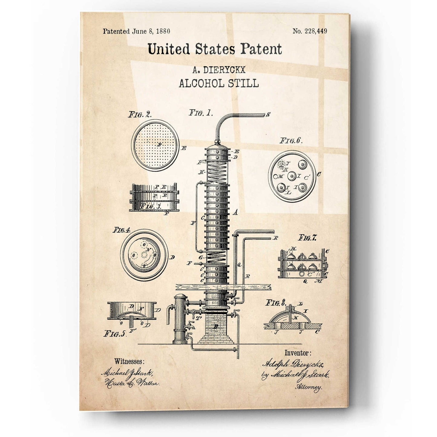 Epic Art 'Alcohol Still Blueprint Patent Parchment,' Acrylic Glass Wall Art,12x16