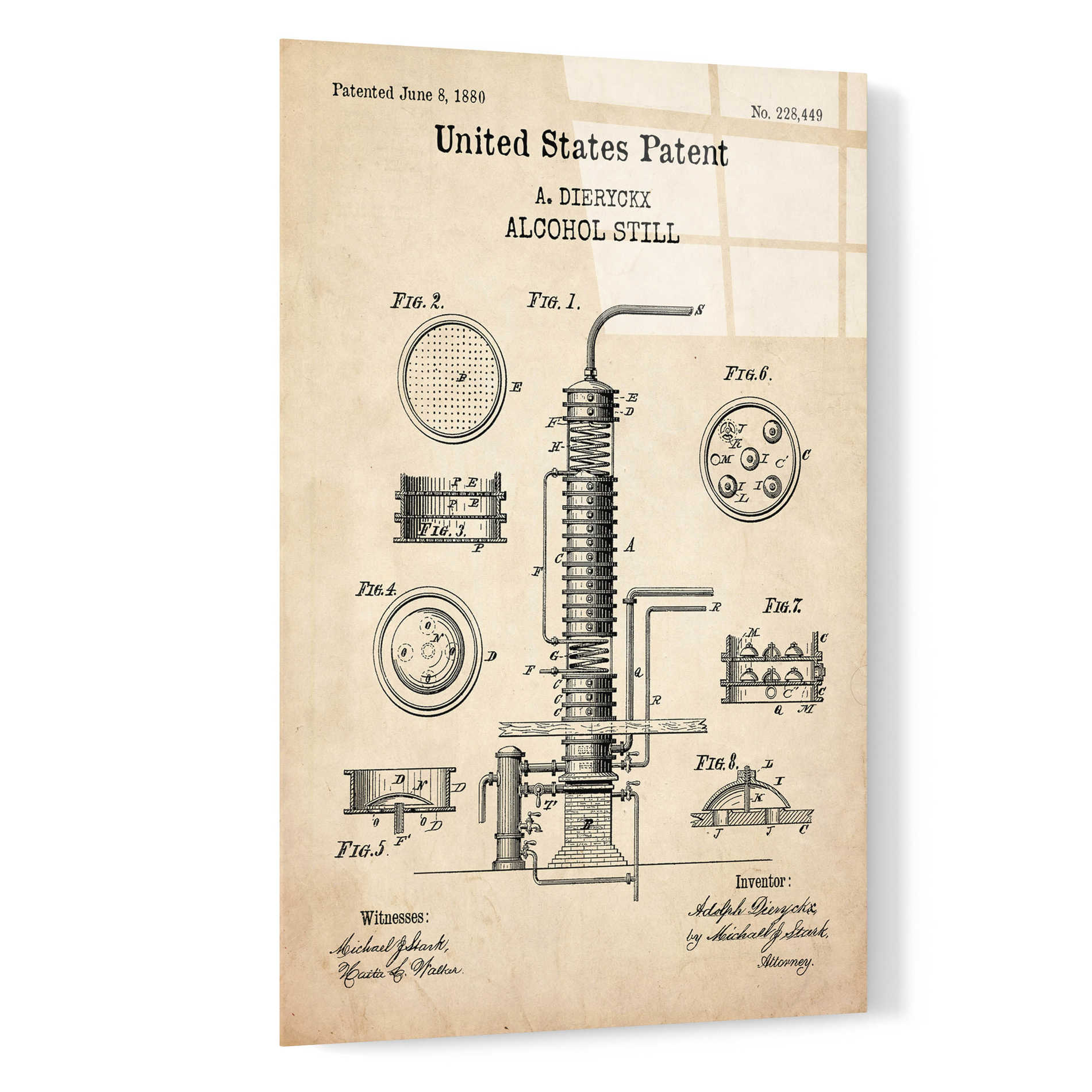 Epic Art 'Alcohol Still Blueprint Patent Parchment,' Acrylic Glass Wall Art,16x24