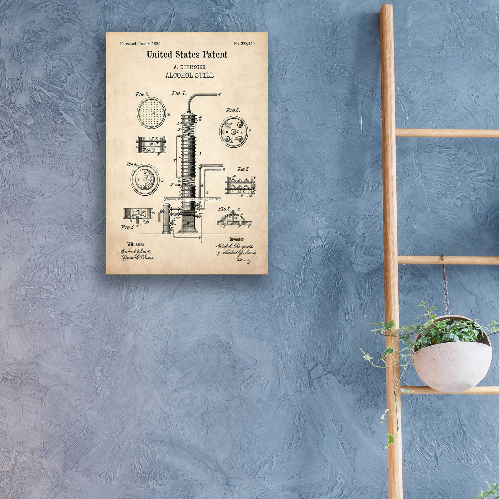 Epic Art 'Alcohol Still Blueprint Patent Parchment,' Acrylic Glass Wall Art,16x24