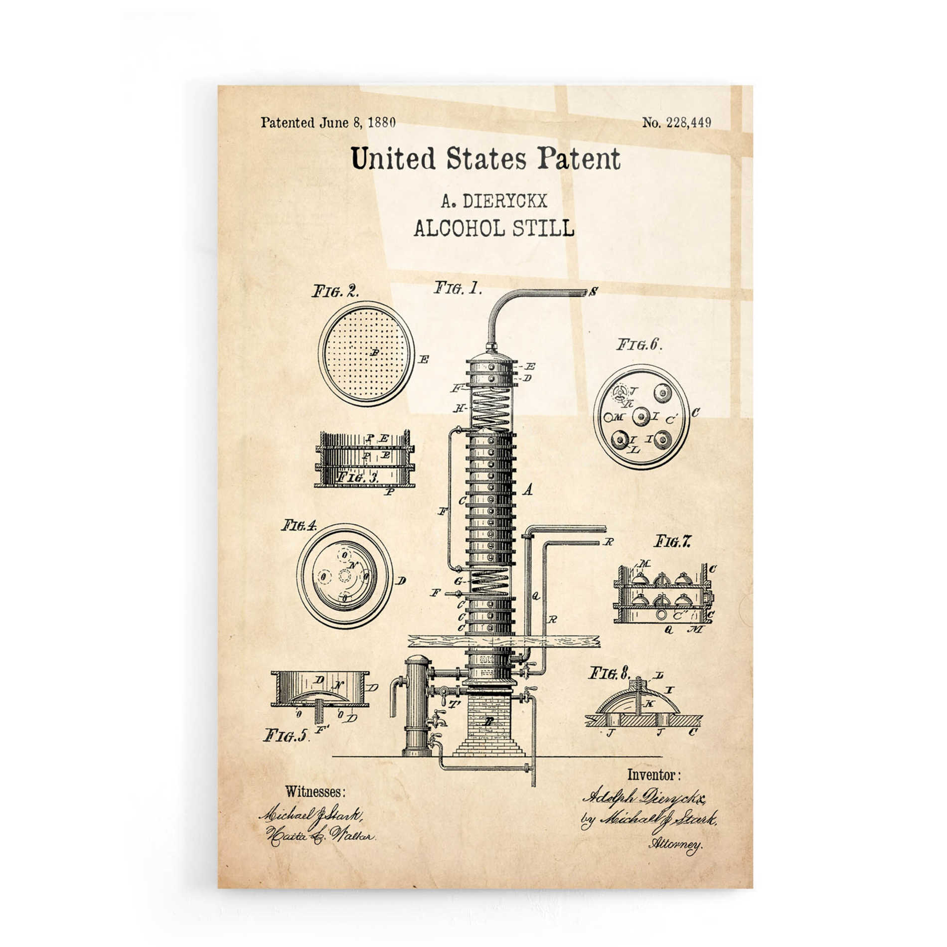 Epic Art 'Alcohol Still Blueprint Patent Parchment,' Acrylic Glass Wall Art,16x24