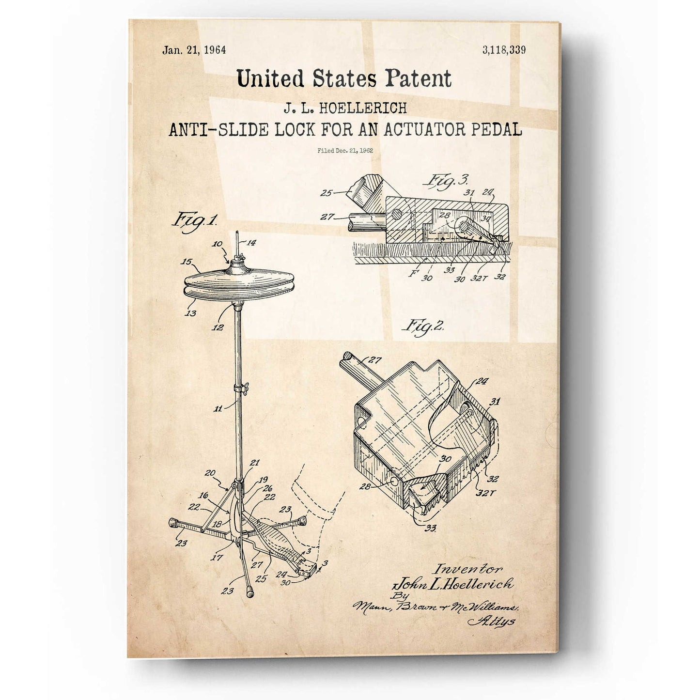 Epic Art 'Anti-slide Lock Blueprint Patent Parchment,' Acrylic Glass Wall Art,12x16