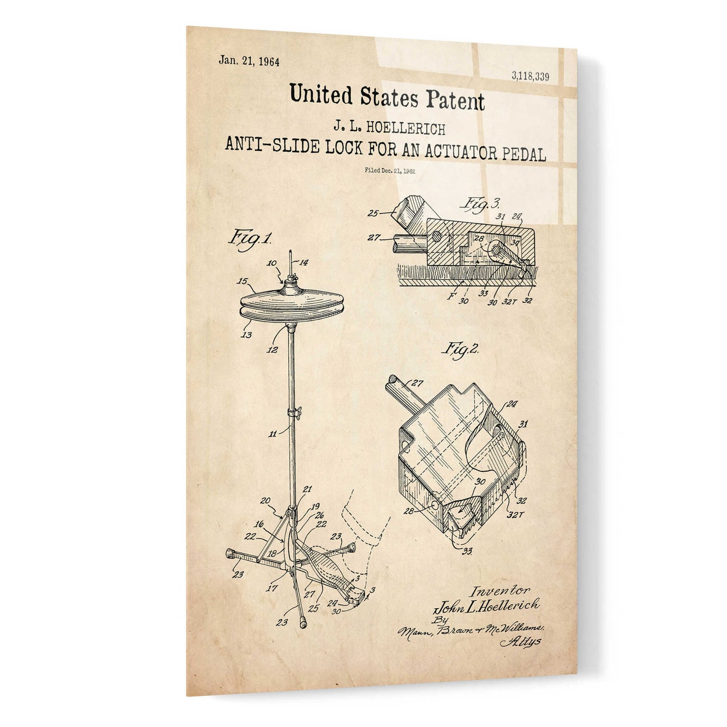 Epic Art 'Anti-slide Lock Blueprint Patent Parchment,' Acrylic Glass Wall Art,16x24