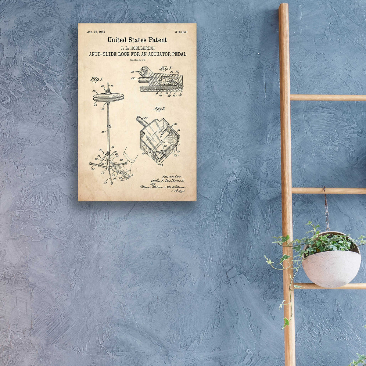 Epic Art 'Anti-slide Lock Blueprint Patent Parchment,' Acrylic Glass Wall Art,16x24