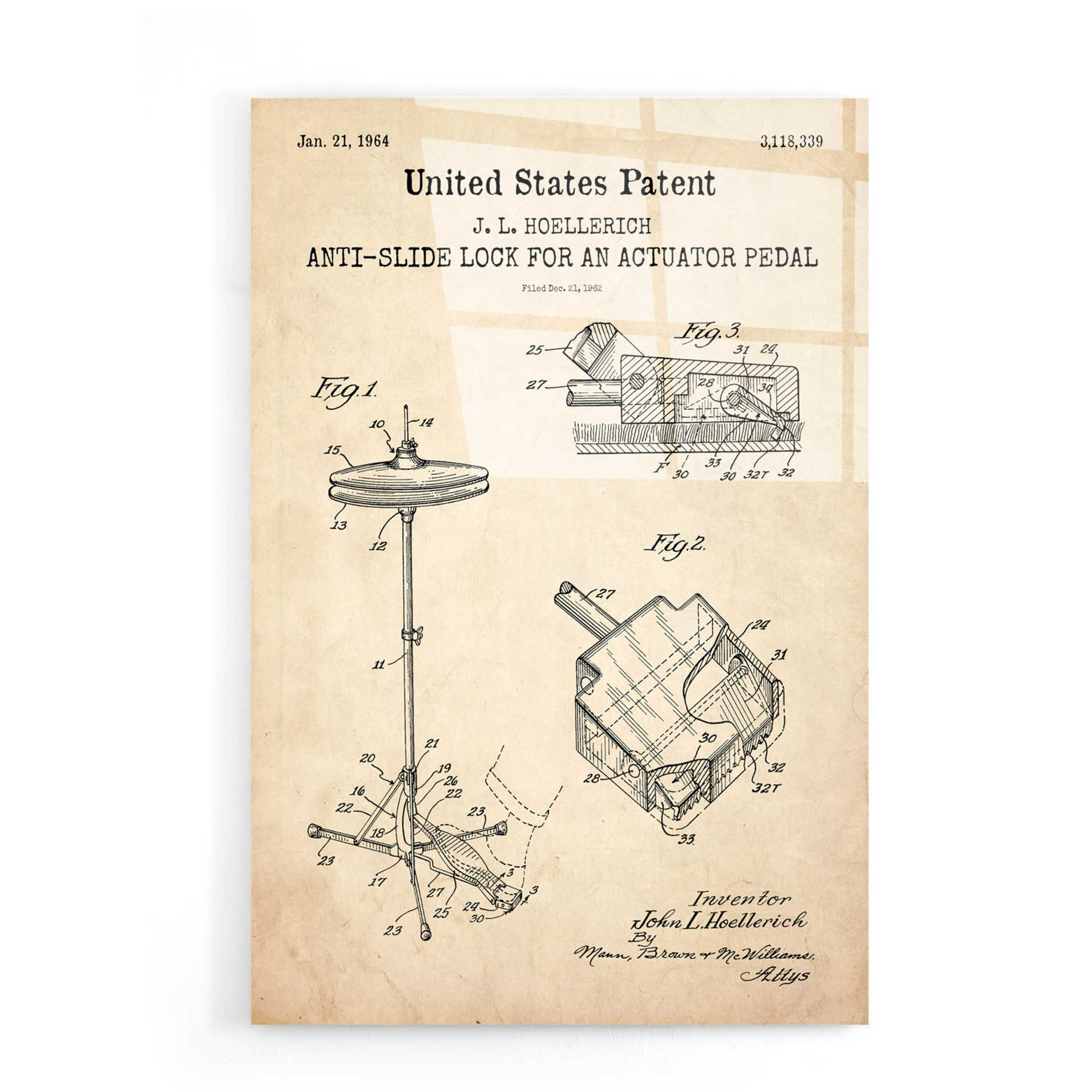 Epic Art 'Anti-slide Lock Blueprint Patent Parchment,' Acrylic Glass Wall Art,16x24