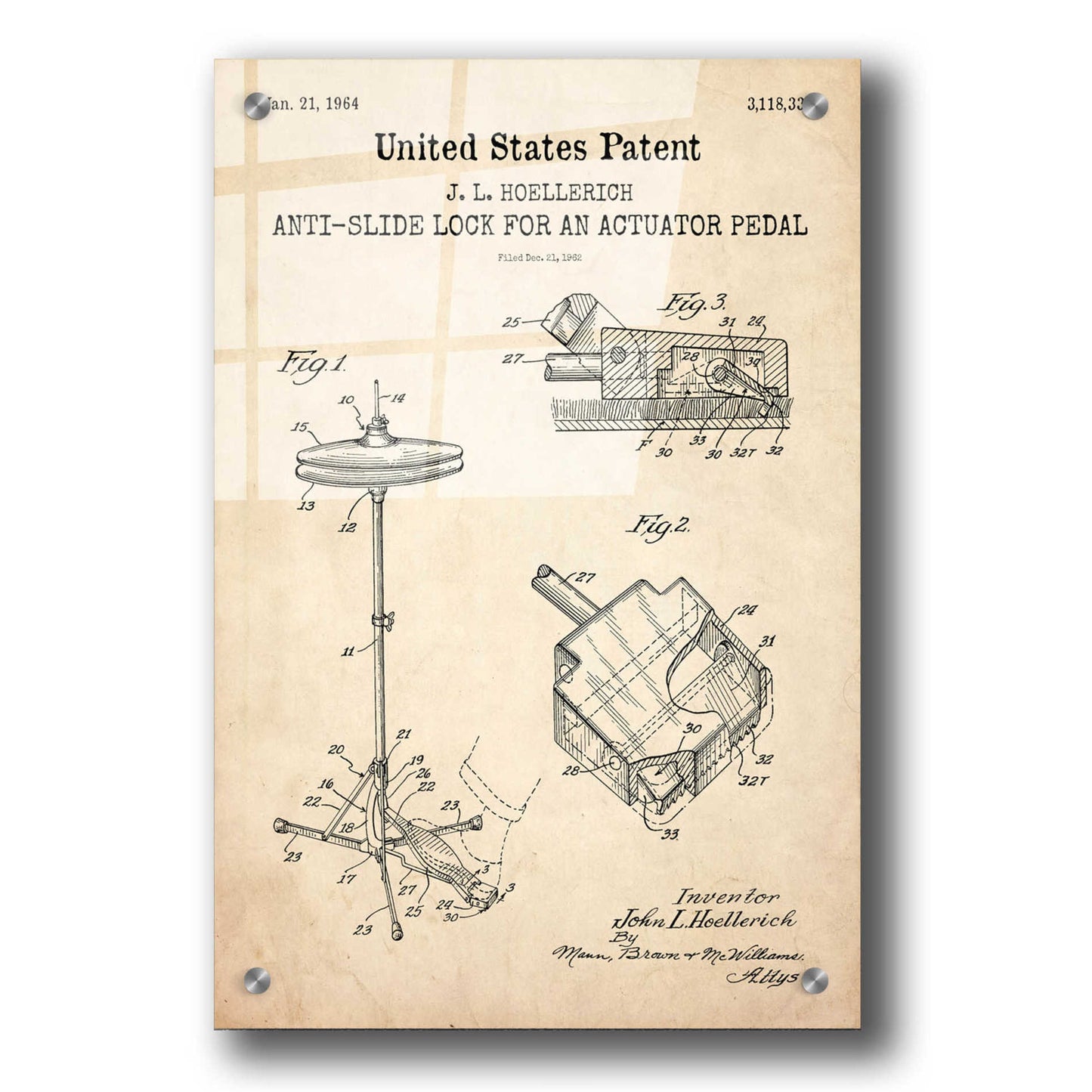 Epic Art 'Anti-slide Lock Blueprint Patent Parchment,' Acrylic Glass Wall Art,24x36