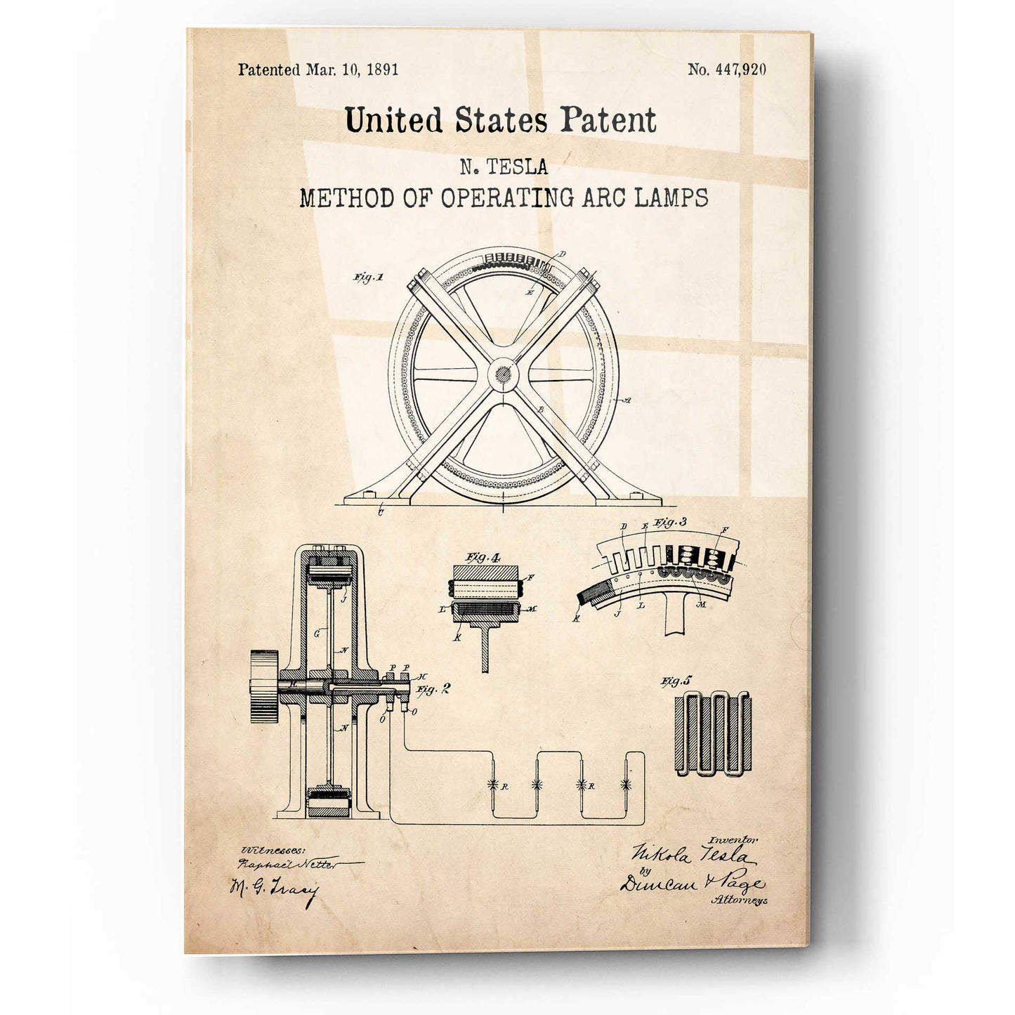 Epic Art 'Arc Lamps Blueprint Patent Parchment,' Acrylic Glass Wall Art,12x16
