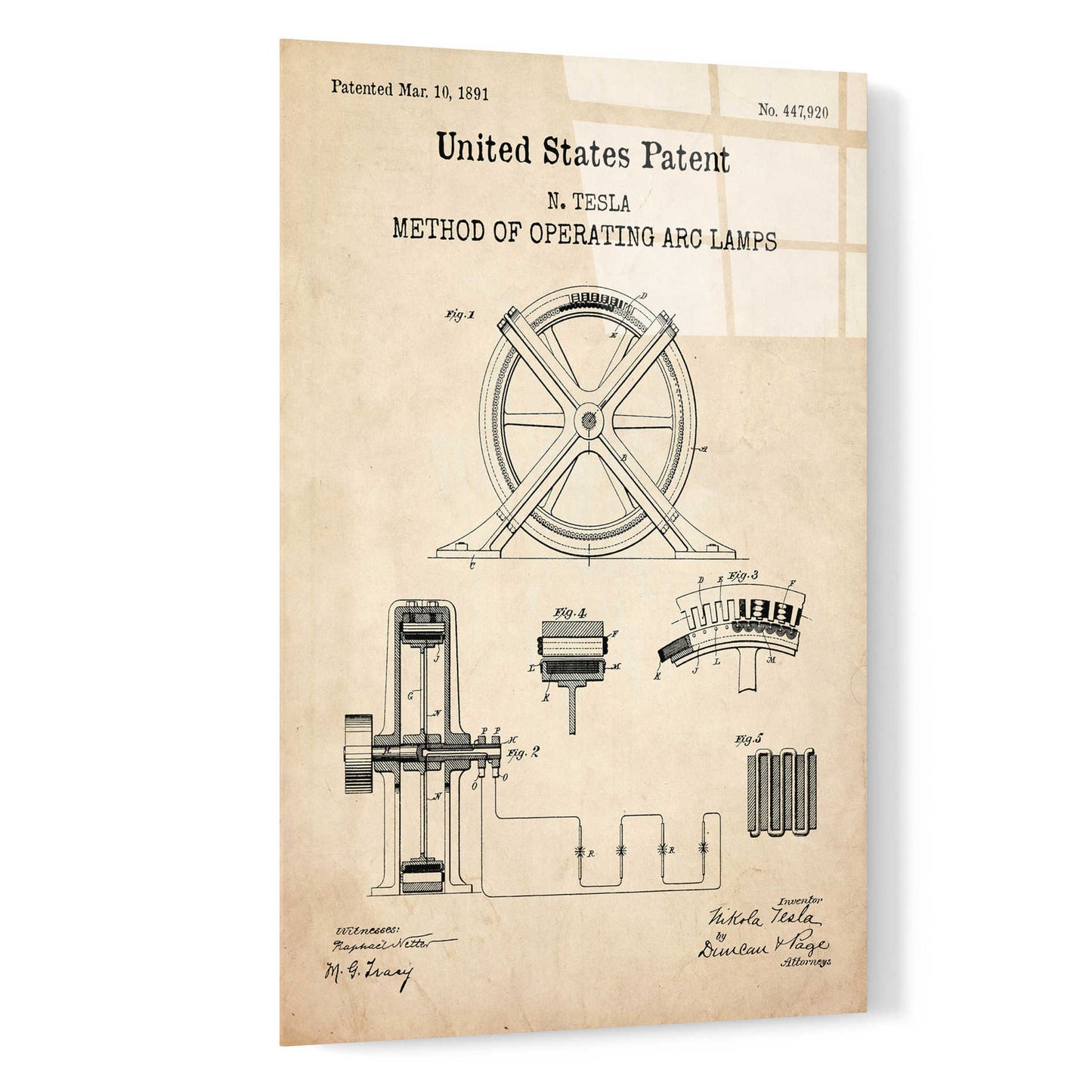 Epic Art 'Arc Lamps Blueprint Patent Parchment,' Acrylic Glass Wall Art,16x24