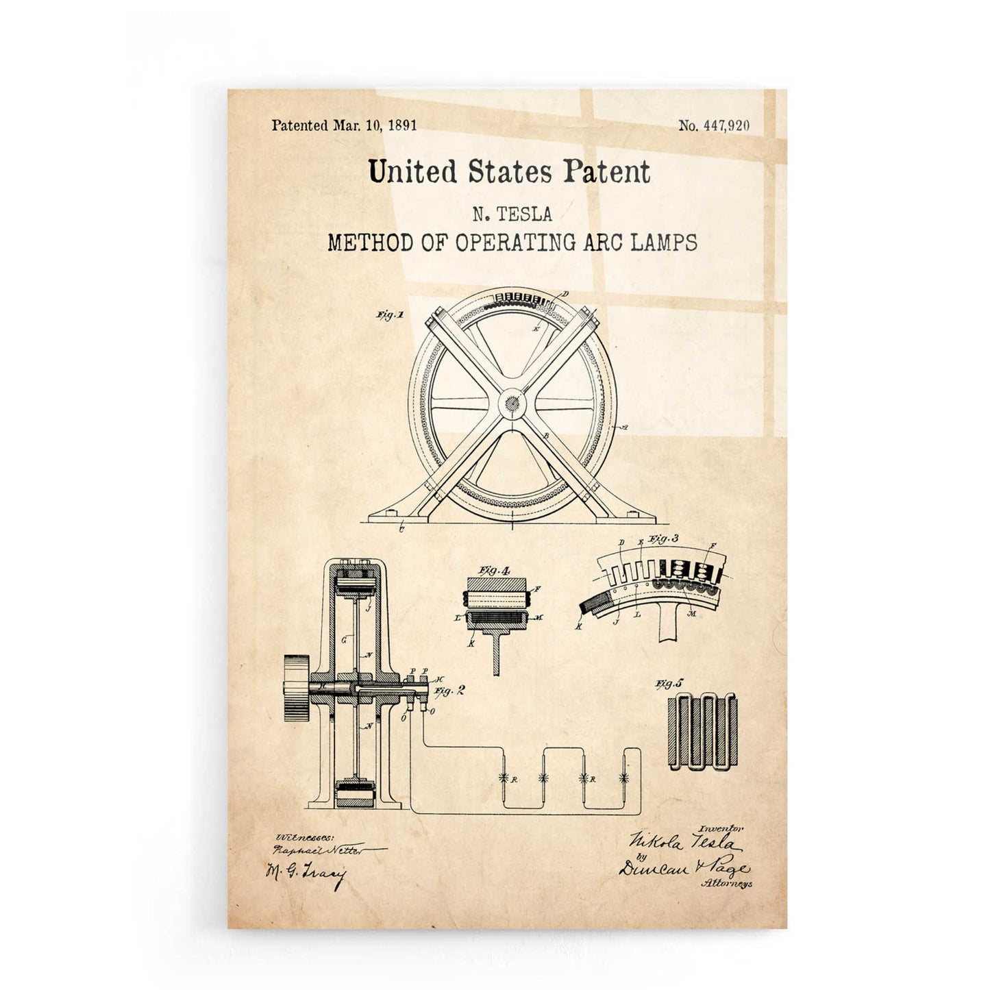 Epic Art 'Arc Lamps Blueprint Patent Parchment,' Acrylic Glass Wall Art,16x24