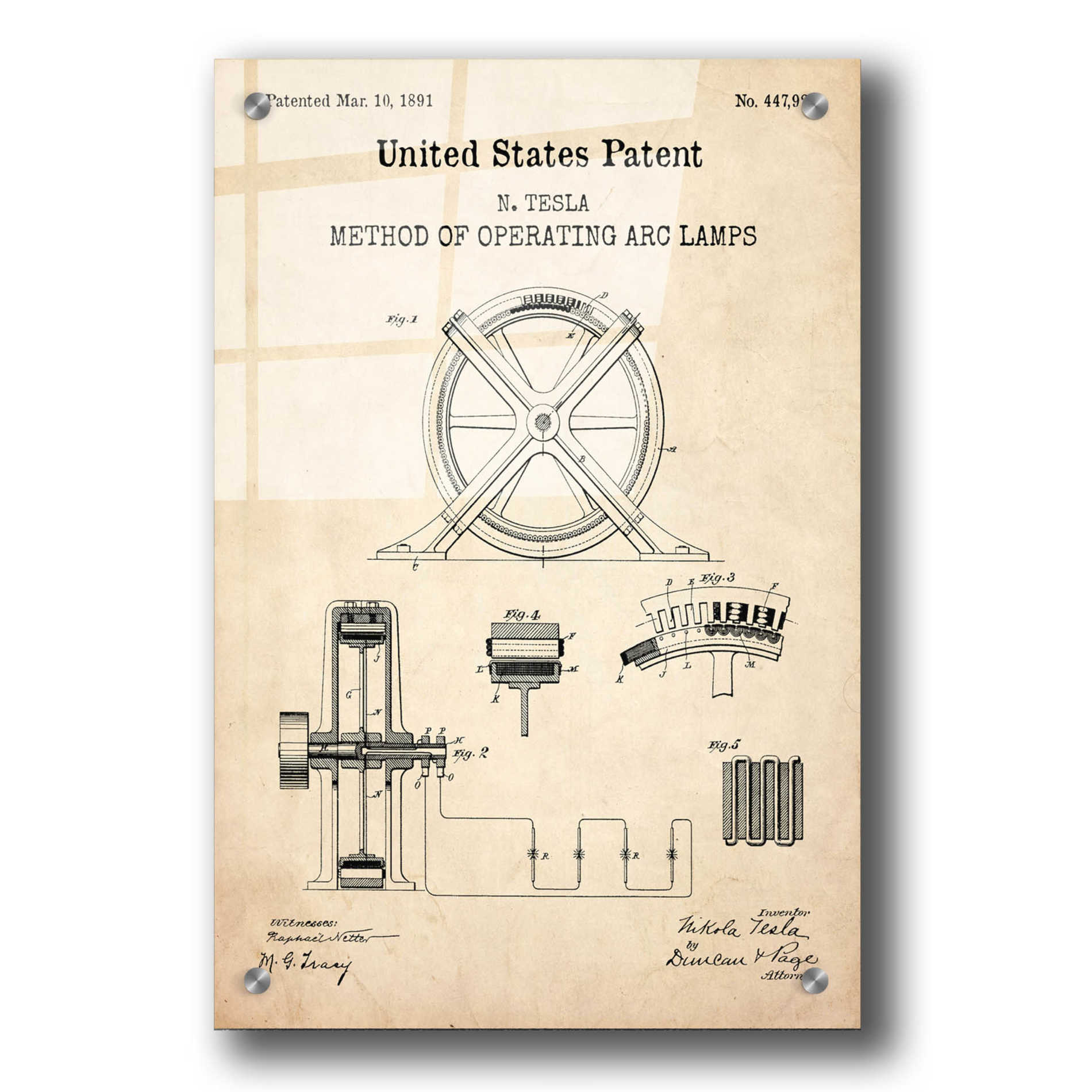 Epic Art 'Arc Lamps Blueprint Patent Parchment,' Acrylic Glass Wall Art,24x36