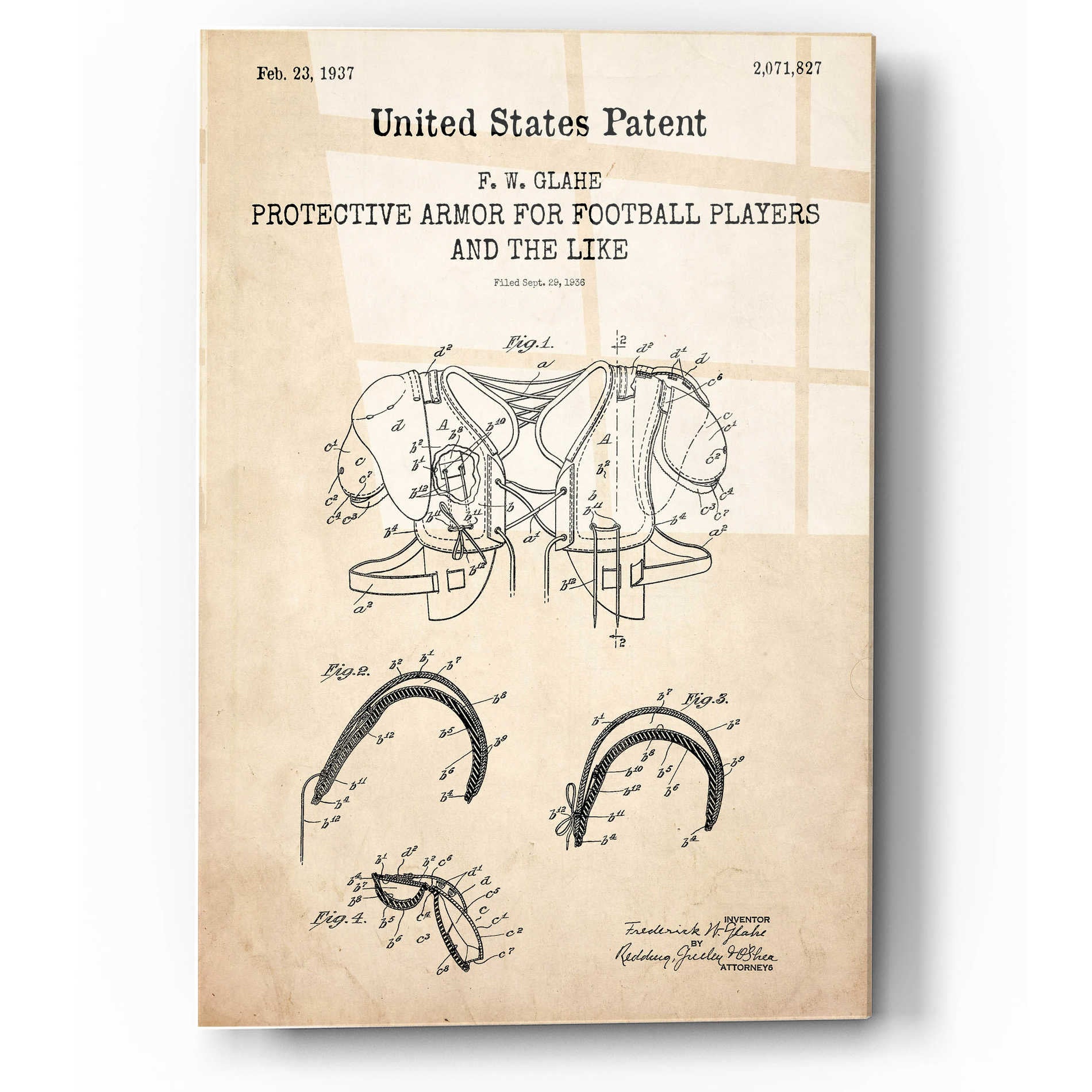 Epic Art 'Protective Armor for Football Blueprint Patent Parchment,' Acrylic Glass Wall Art