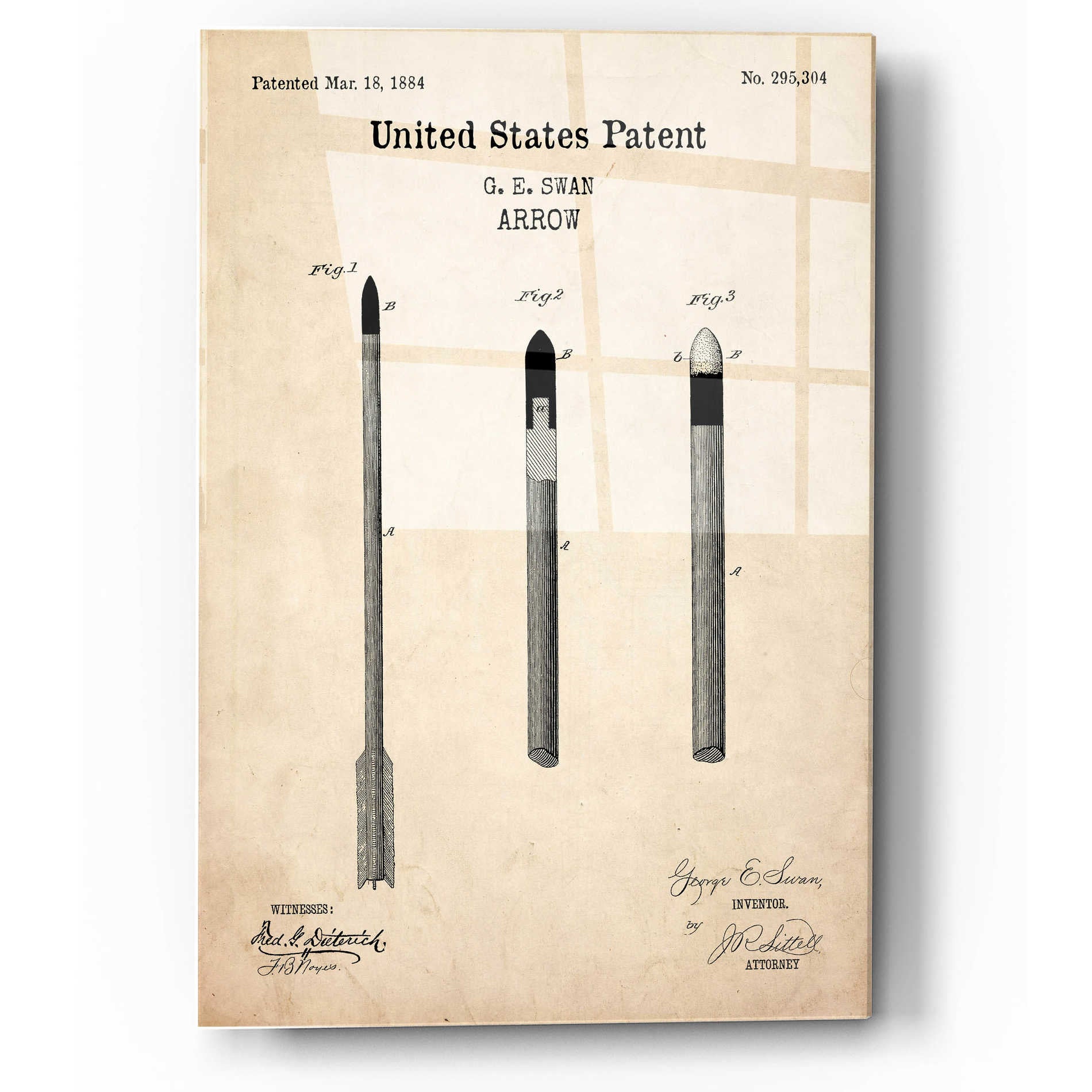 Epic Art 'Arrow Blueprint Patent Parchment,' Acrylic Glass Wall Art,12x16