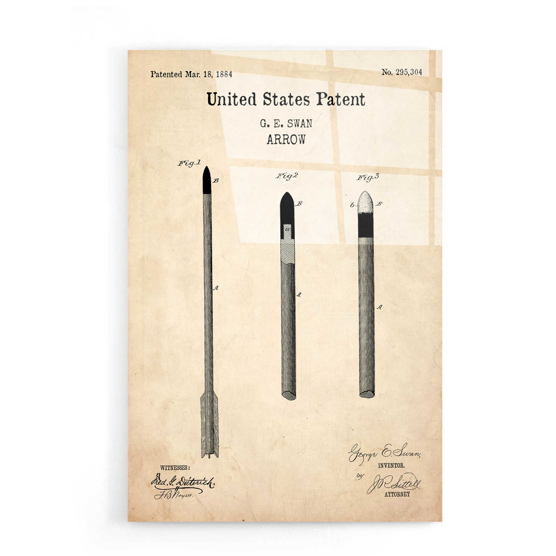 Epic Art 'Arrow Blueprint Patent Parchment,' Acrylic Glass Wall Art,16x24