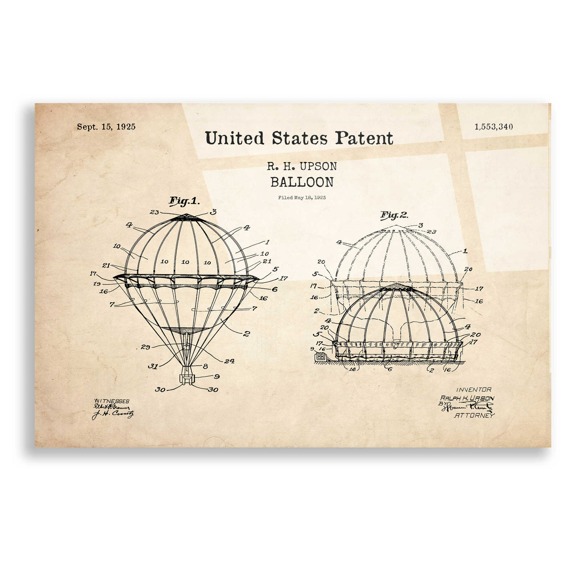 Epic Art 'Balloon Blueprint Patent Parchment,' Acrylic Glass Wall Art