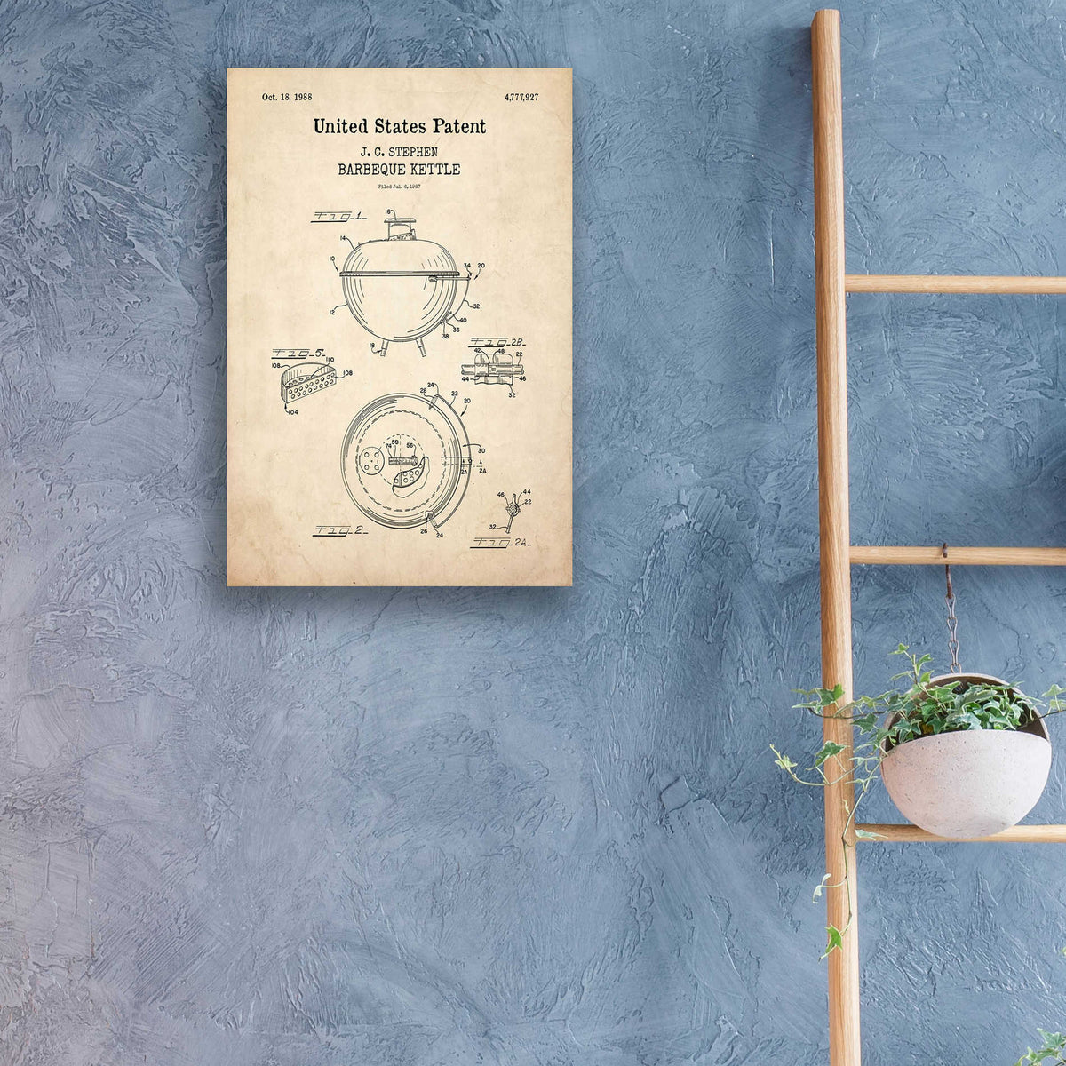 Epic Art 'Barbeque Kettle Blueprint Patent Parchment,' Acrylic Glass Wall Art,16x24