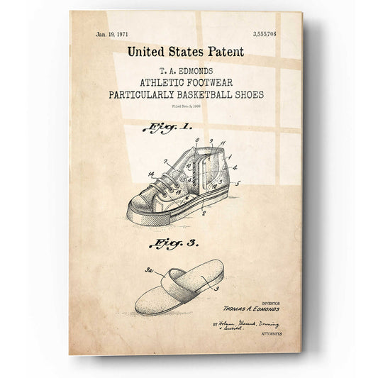 Epic Art 'Basketball Shoes Blueprint Patent Parchment,' Acrylic Glass Wall Art
