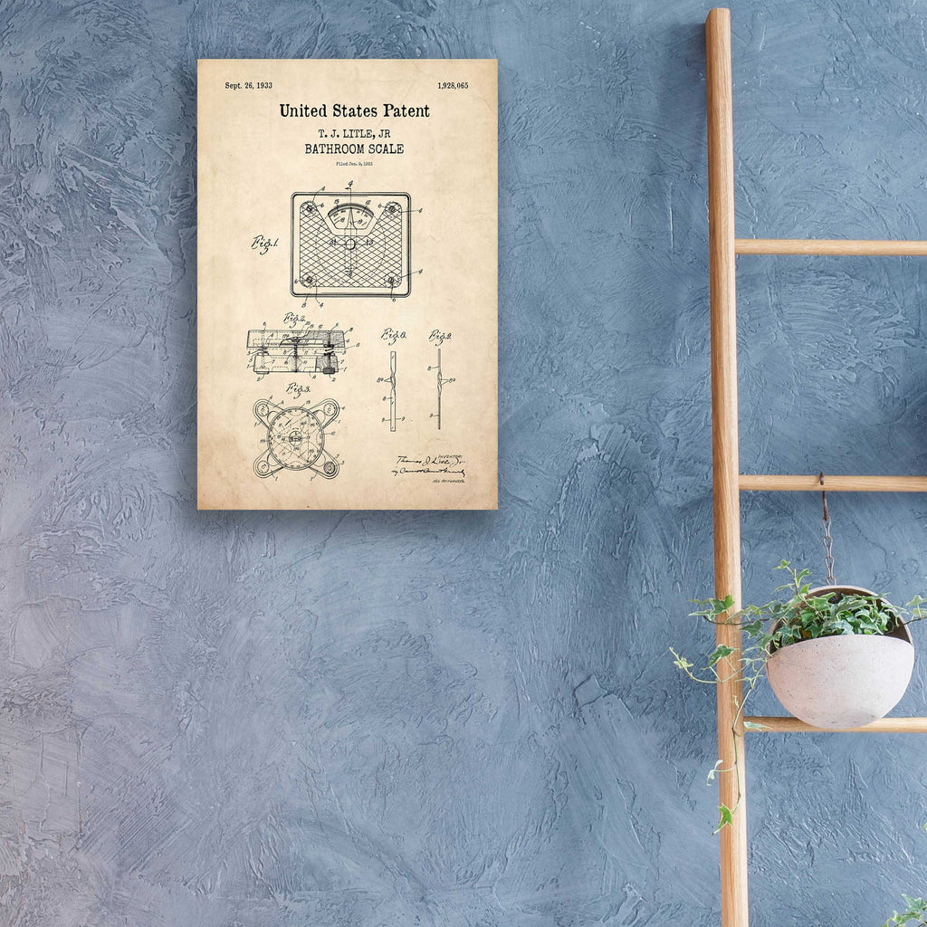 Epic Art 'Bathroom Scale Blueprint Patent Parchment,' Acrylic Glass Wall Art,16x24