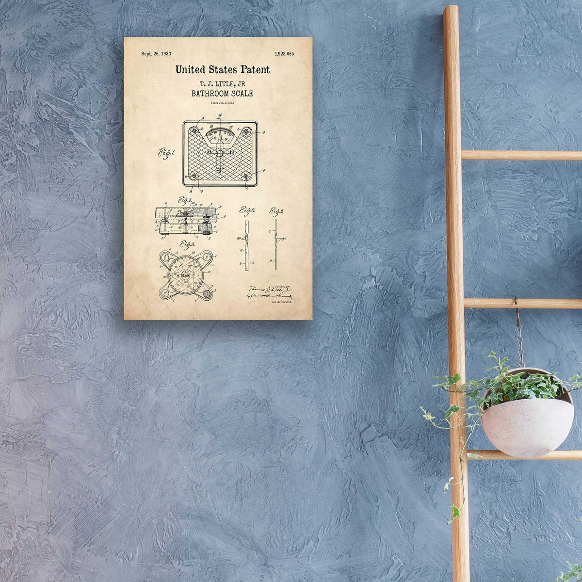 Epic Art 'Bathroom Scale Blueprint Patent Parchment,' Acrylic Glass Wall Art,16x24