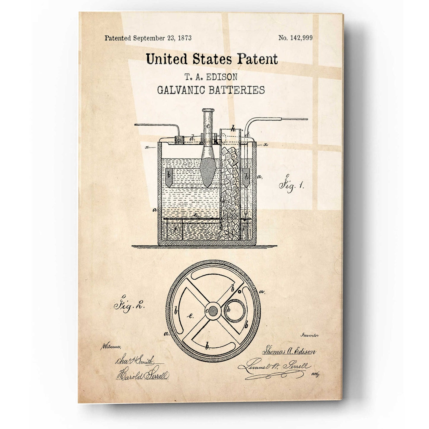 Epic Art 'Battery Blueprint Patent Parchment,' Acrylic Glass Wall Art,12x16