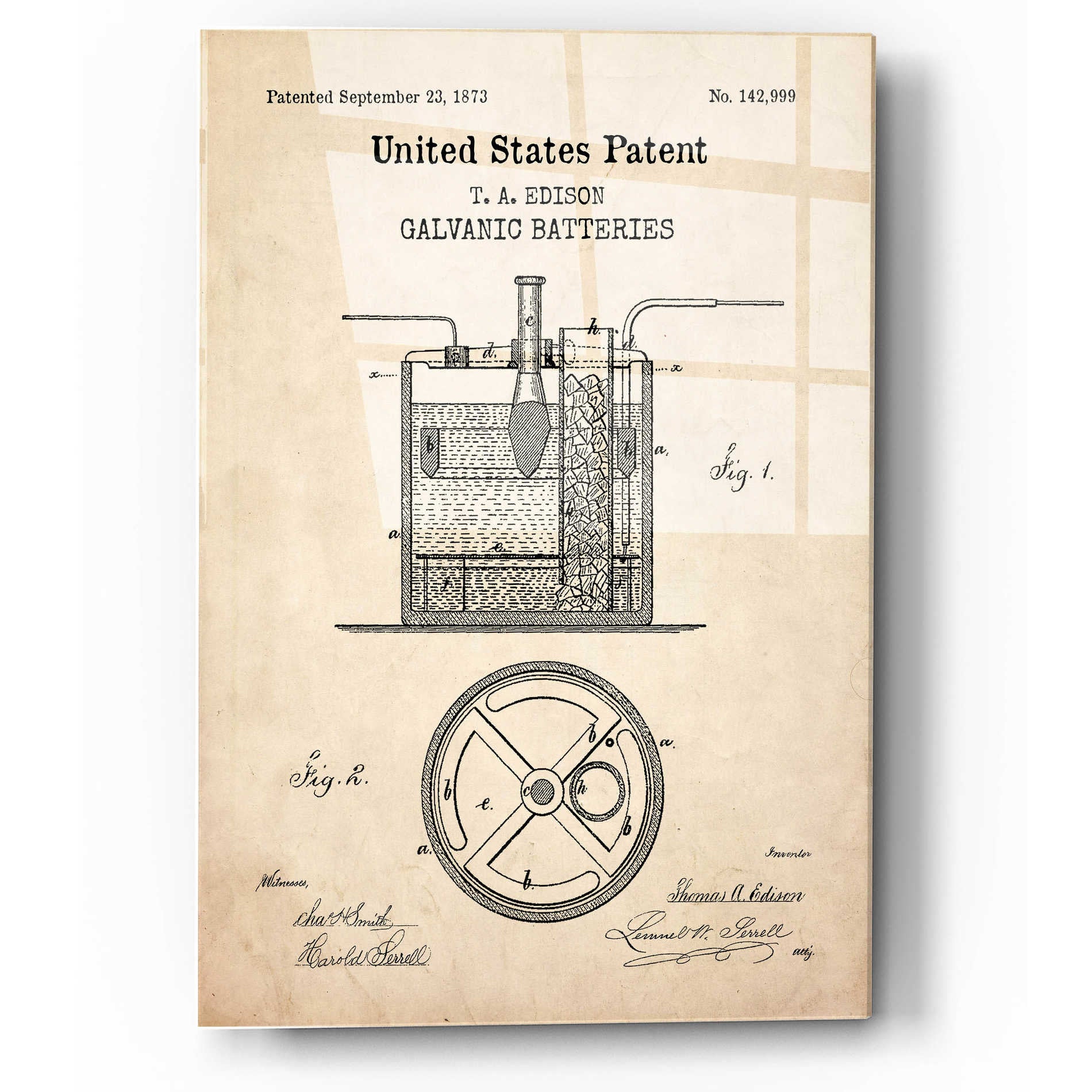 Epic Art 'Battery Blueprint Patent Parchment,' Acrylic Glass Wall Art,12x16