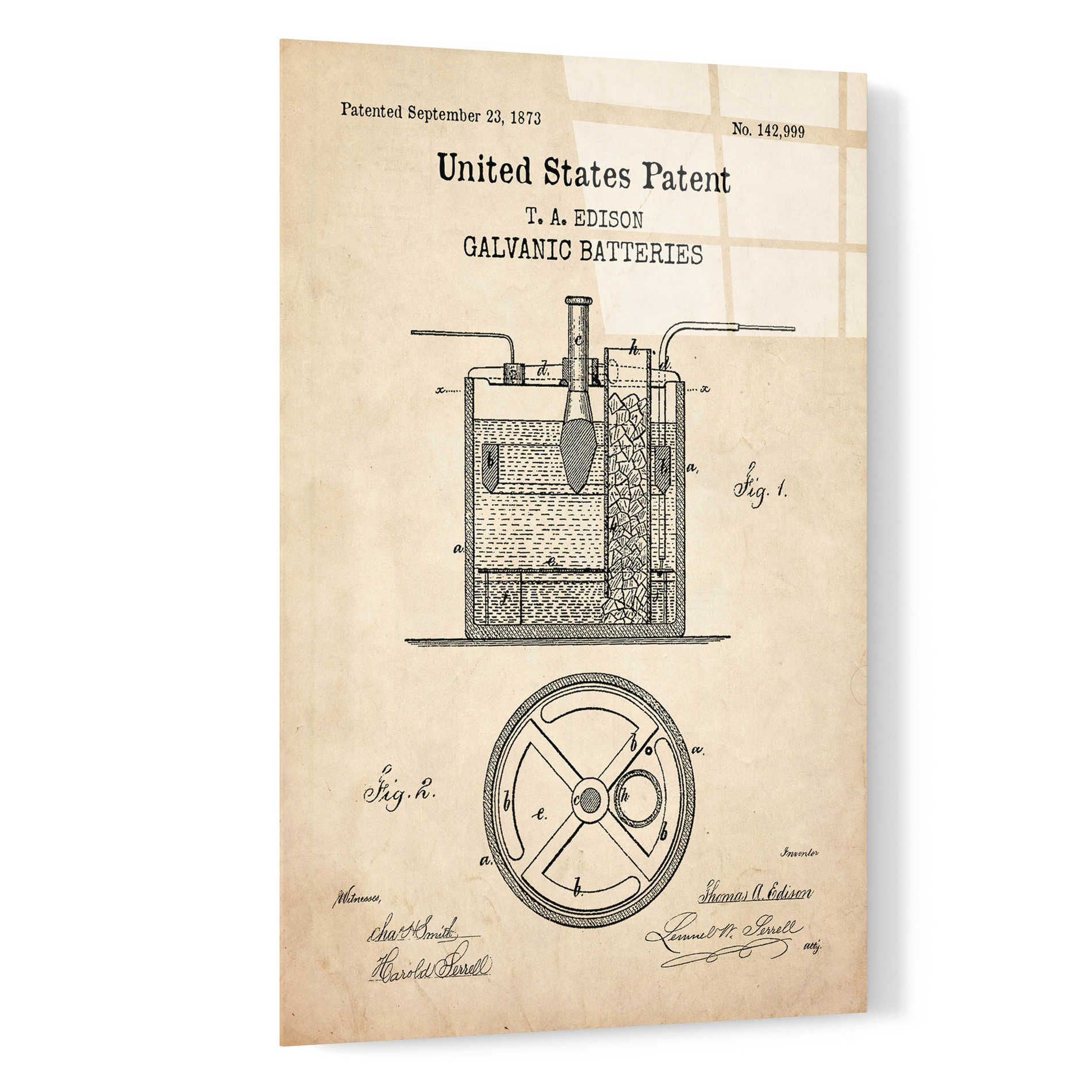 Epic Art 'Battery Blueprint Patent Parchment,' Acrylic Glass Wall Art,16x24