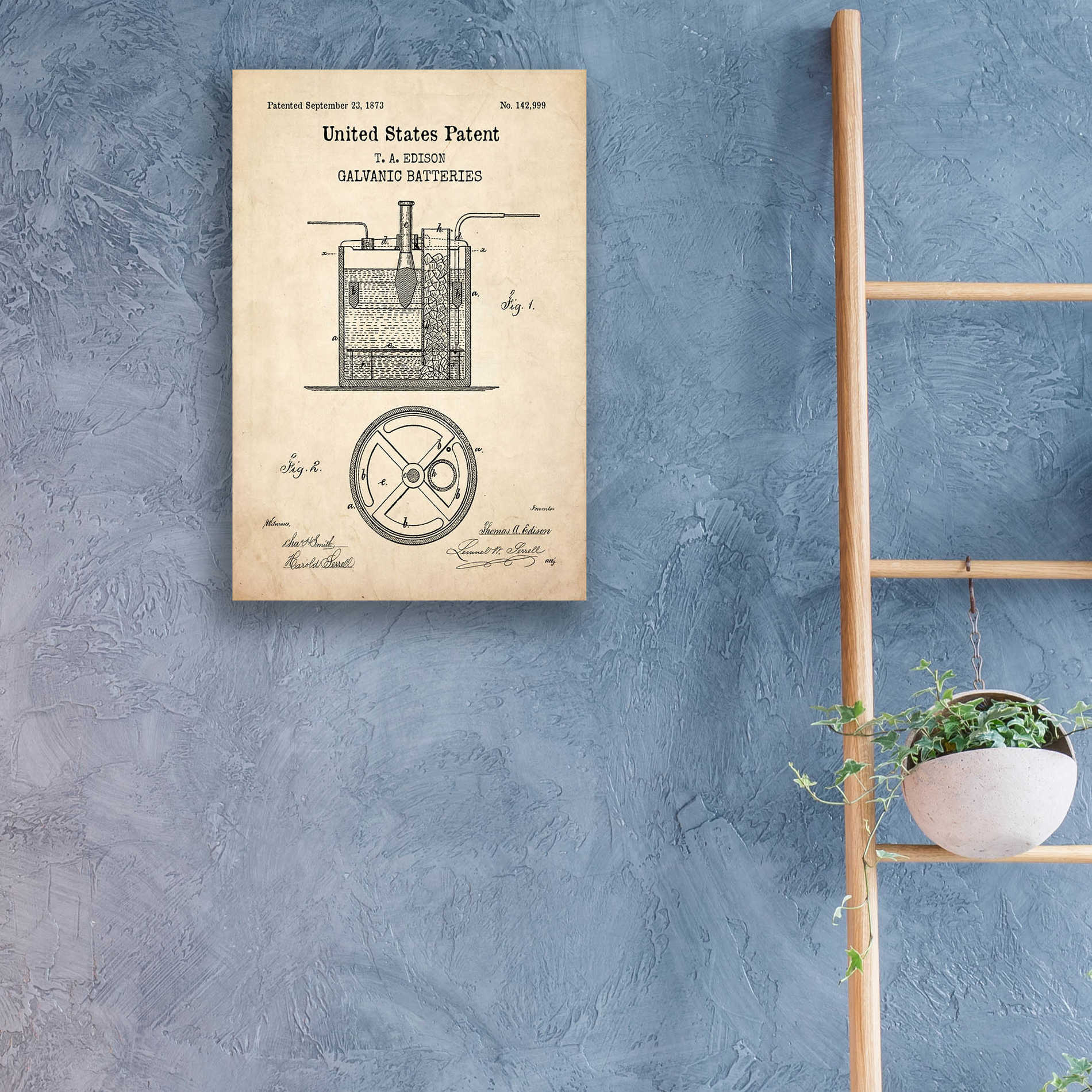 Epic Art 'Battery Blueprint Patent Parchment,' Acrylic Glass Wall Art,16x24