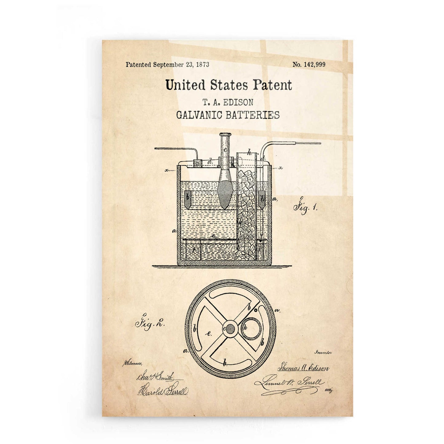 Epic Art 'Battery Blueprint Patent Parchment,' Acrylic Glass Wall Art,16x24