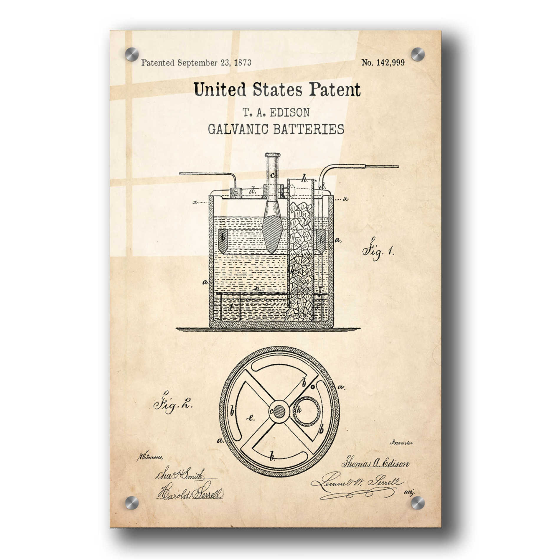 Epic Art 'Battery Blueprint Patent Parchment,' Acrylic Glass Wall Art,24x36