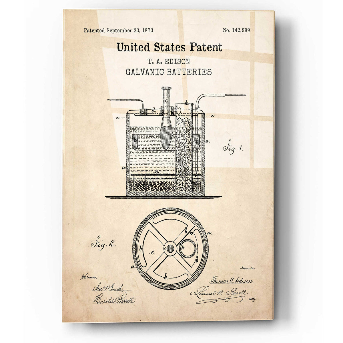 Epic Art 'Battery Blueprint Patent Parchment,' Acrylic Glass Wall Art