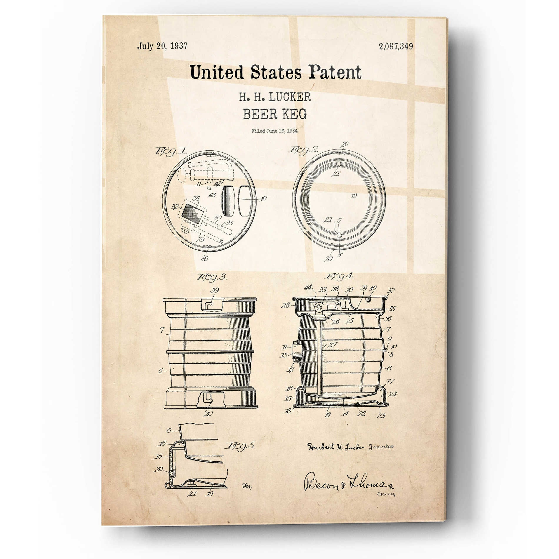 Epic Art 'Beer Keg Blueprint Patent Parchment,' Acrylic Glass Wall Art,12x16