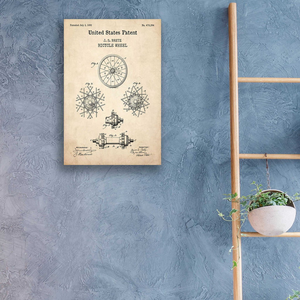 Epic Art 'Bicycle Wheel Blueprint Patent Parchment,' Acrylic Glass Wall Art,16x24
