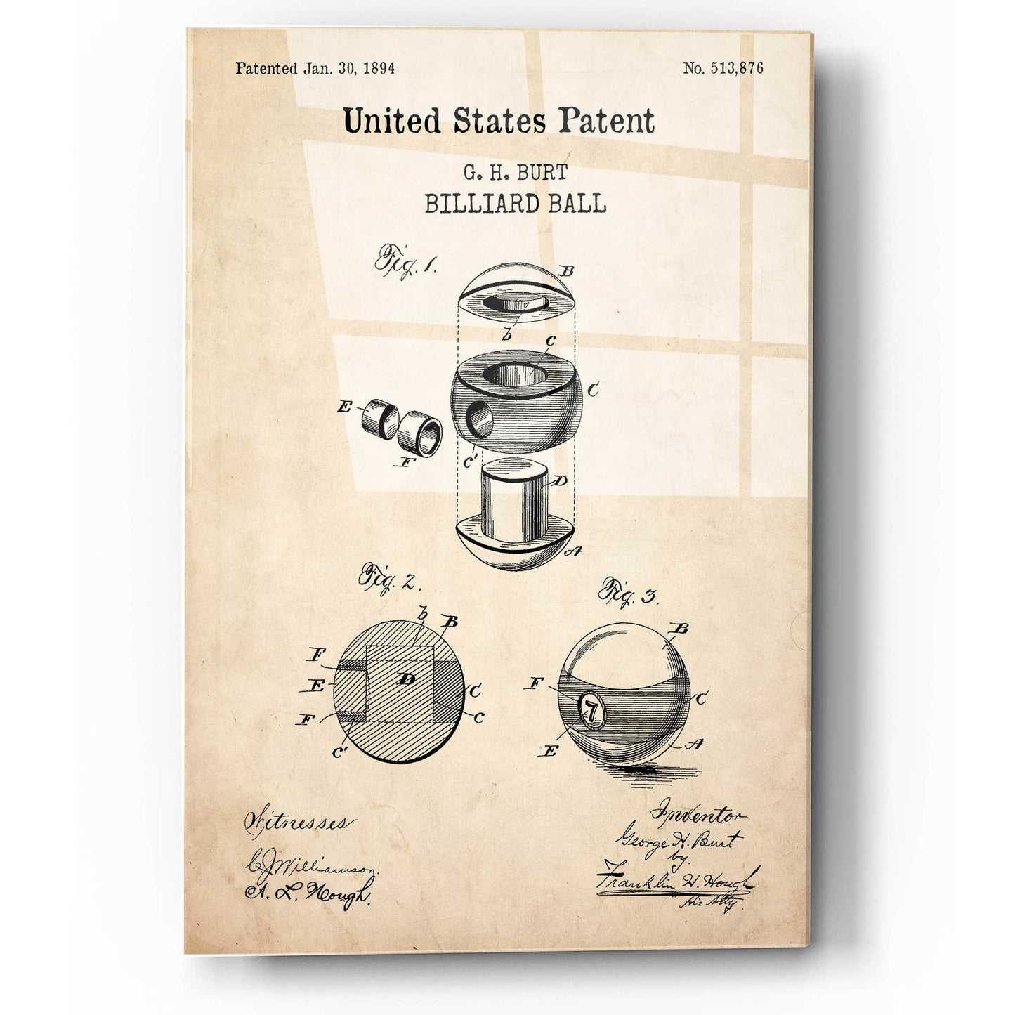 Epic Art 'Billiard Ball Blueprint Patent Parchment,' Acrylic Glass Wall Art,12x16