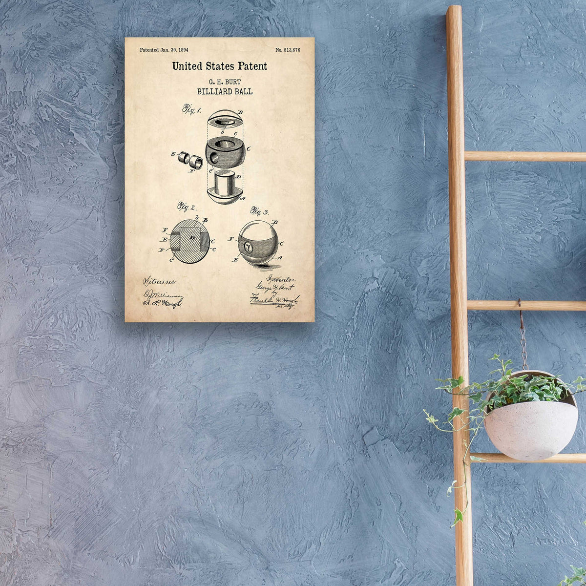 Epic Art 'Billiard Ball Blueprint Patent Parchment,' Acrylic Glass Wall Art,16x24