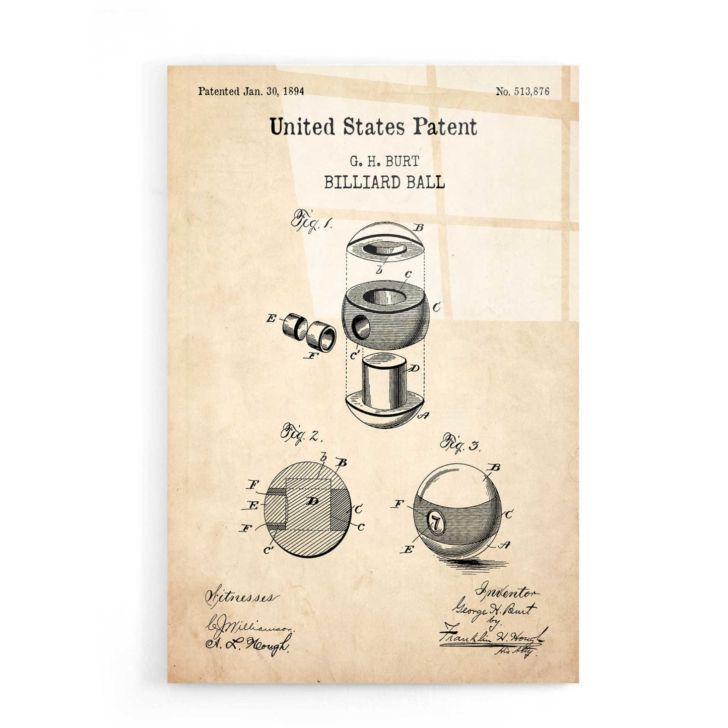 Epic Art 'Billiard Ball Blueprint Patent Parchment,' Acrylic Glass Wall Art,16x24