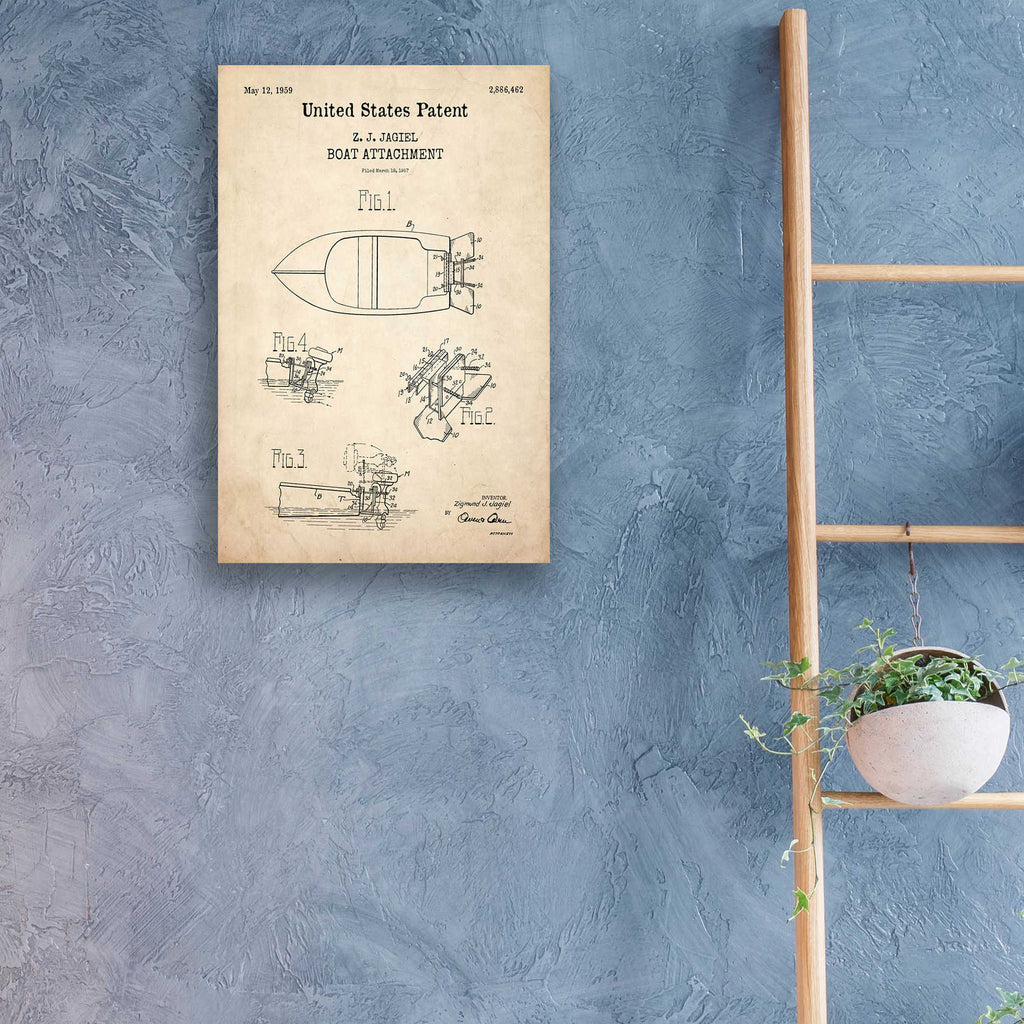 Epic Art 'Boat Attachment Blueprint Patent Parchment,' Acrylic Glass Wall Art,16x24