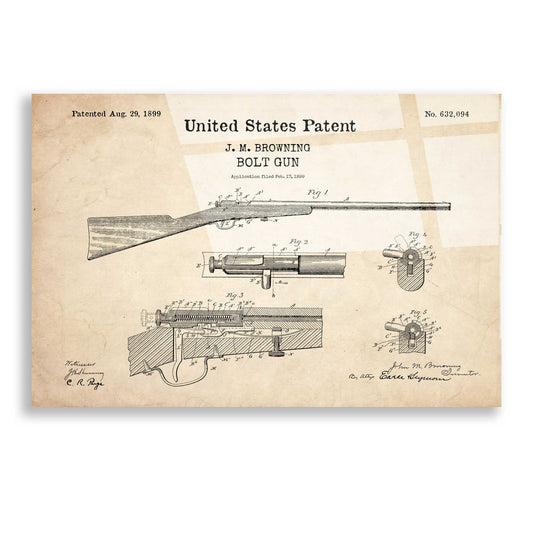 Epic Art 'Bolt Gun Blueprint Patent Parchment,' Acrylic Glass Wall Art