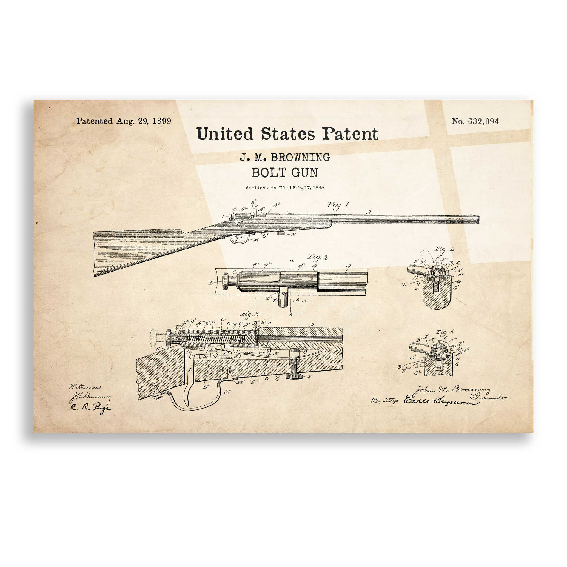 Epic Art 'Bolt Gun Blueprint Patent Parchment,' Acrylic Glass Wall Art,24x16