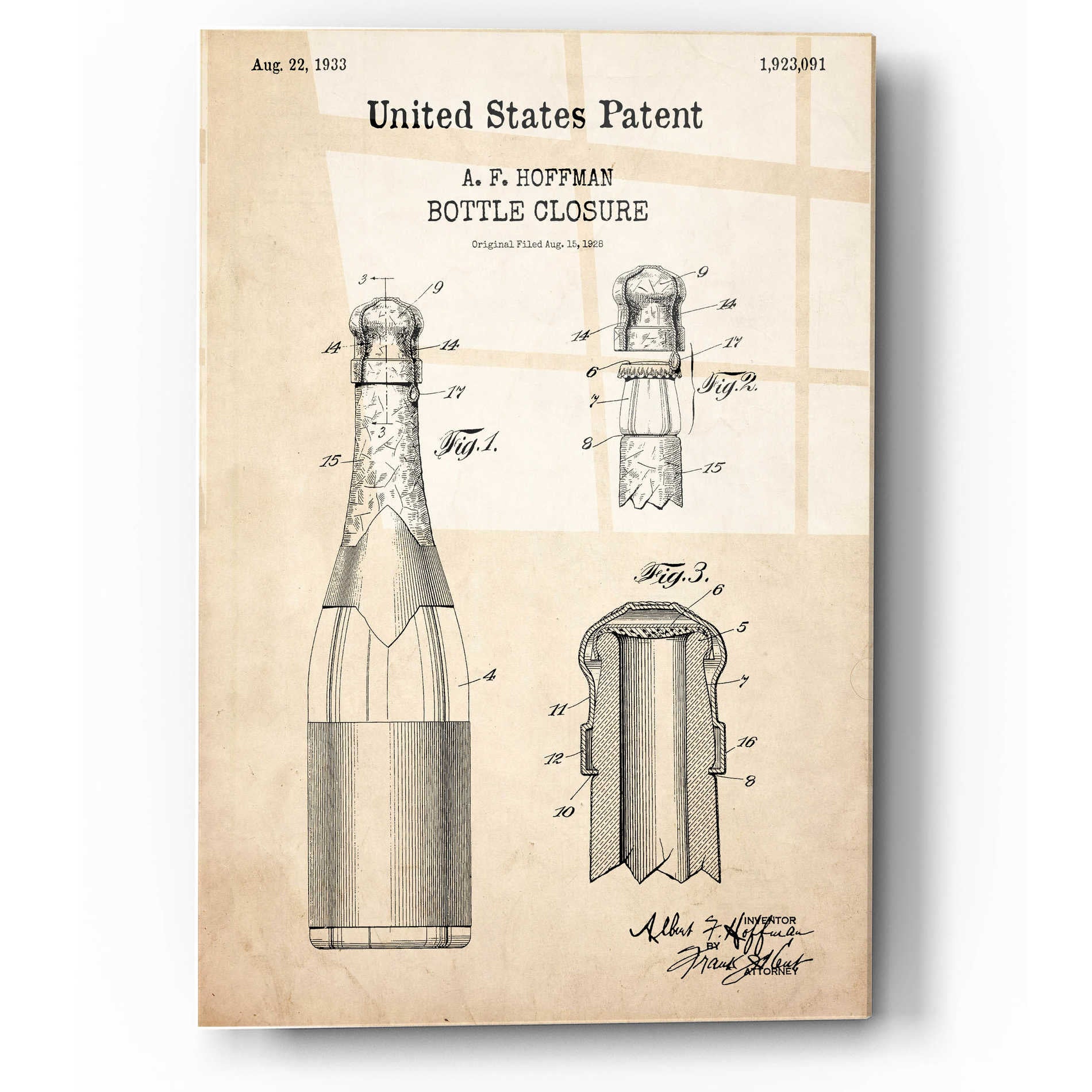 Epic Art 'Bottle Closure Blueprint Patent Parchment,' Acrylic Glass Wall Art,12x16
