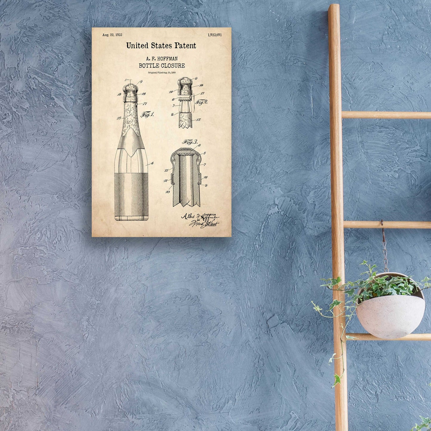 Epic Art 'Bottle Closure Blueprint Patent Parchment,' Acrylic Glass Wall Art,16x24