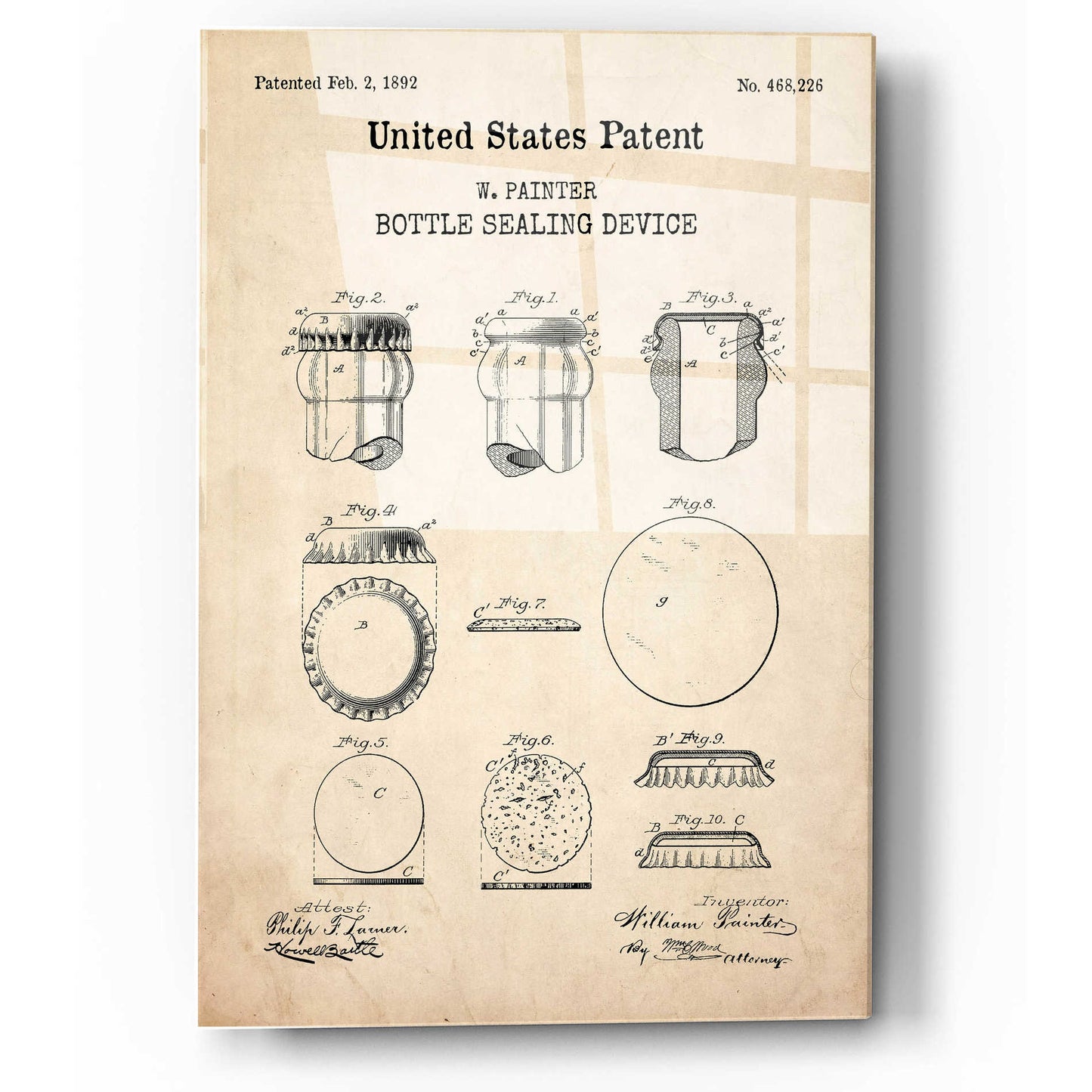 Epic Art 'Bottle Sealing Blueprint Patent Parchment,' Acrylic Glass Wall Art,12x16