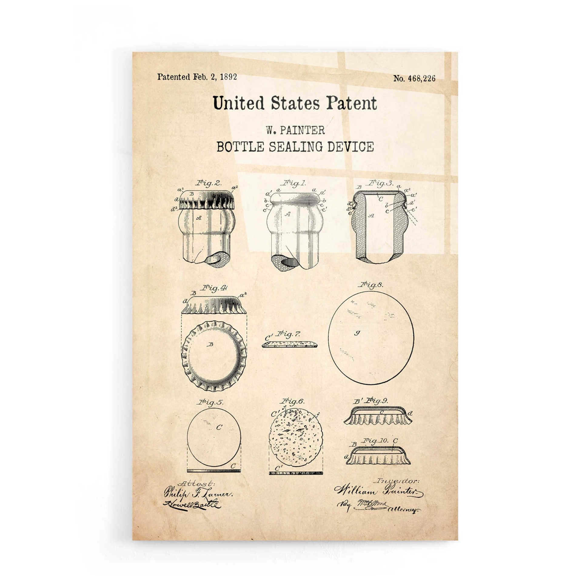 Epic Art 'Bottle Sealing Blueprint Patent Parchment,' Acrylic Glass Wall Art,16x24