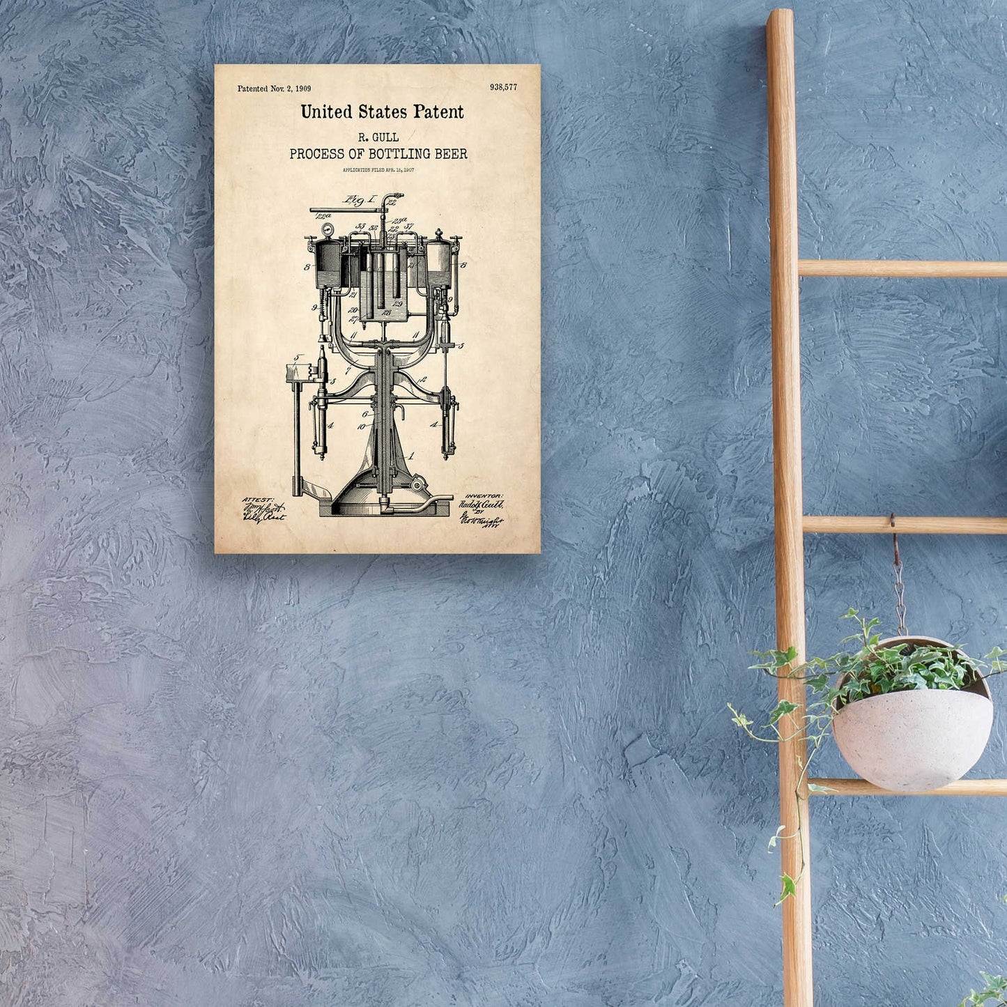 Epic Art 'Bottling Beer Machine Blueprint Patent Parchment,' Acrylic Glass Wall Art,16x24