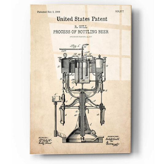 Epic Art 'Bottling Beer Machine Blueprint Patent Parchment,' Acrylic Glass Wall Art
