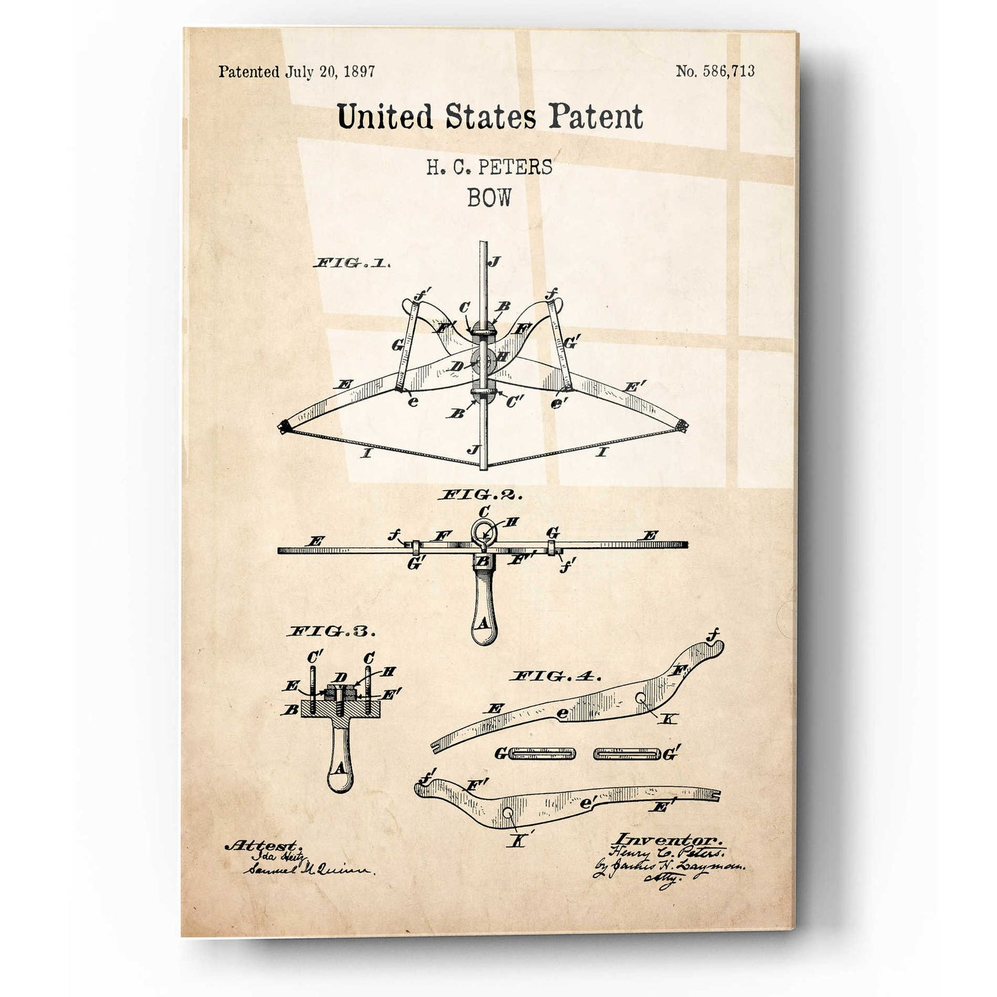 Epic Art 'Bow Blueprint Patent Parchment,' Acrylic Glass Wall Art,12x16