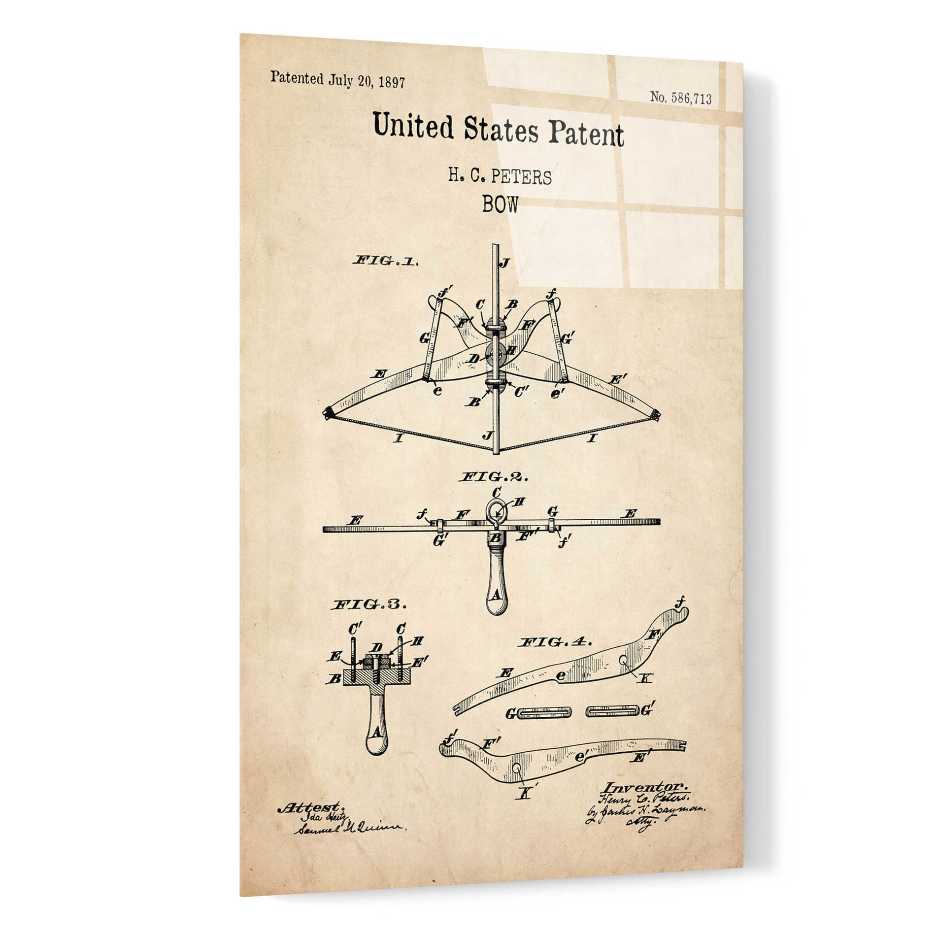 Epic Art 'Bow Blueprint Patent Parchment,' Acrylic Glass Wall Art,16x24