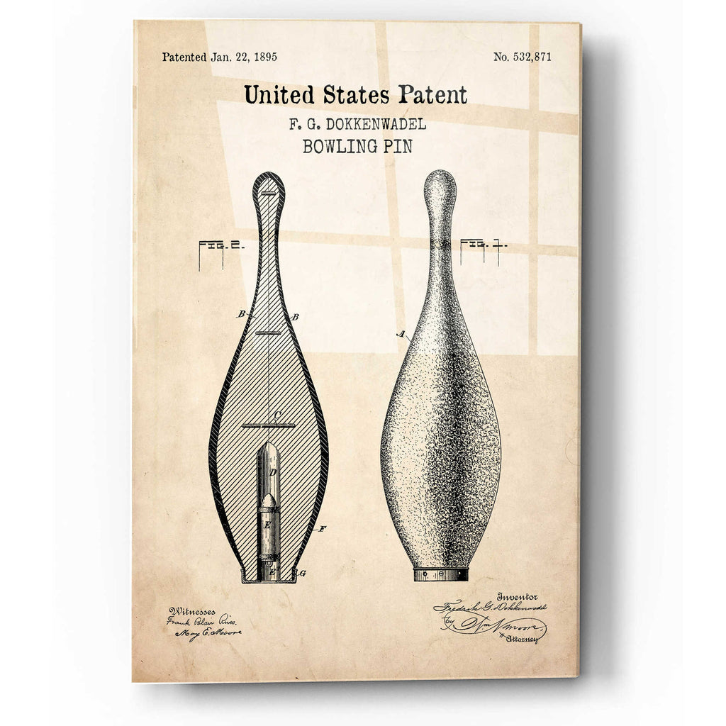 Epic Art 'Bowling Pin Blueprint Patent Parchment,' Acrylic Glass Wall Art