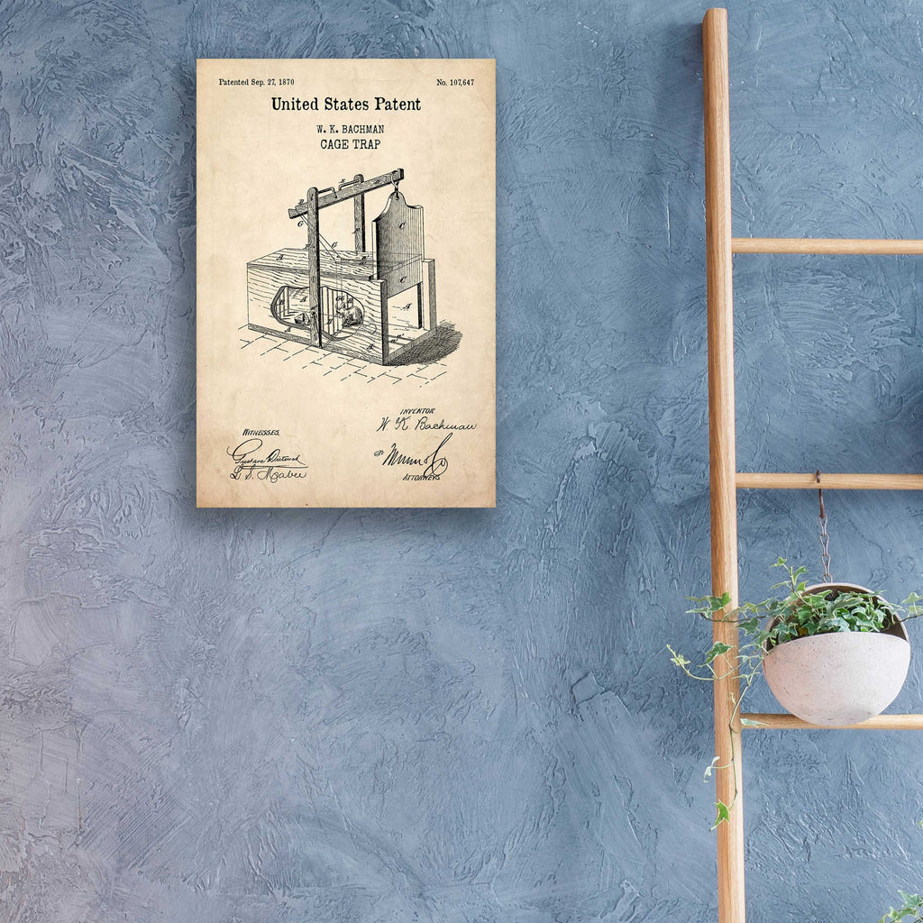 Epic Art 'Cage Trap Blueprint Patent Parchment,' Acrylic Glass Wall Art,16x24