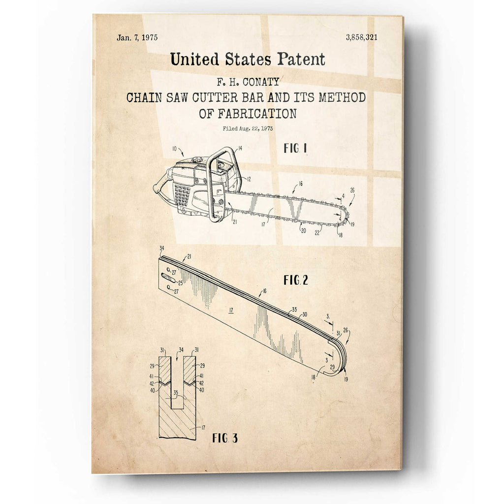 Epic Art 'Chainsaw Blueprint Patent Parchment,' Acrylic Glass Wall Art