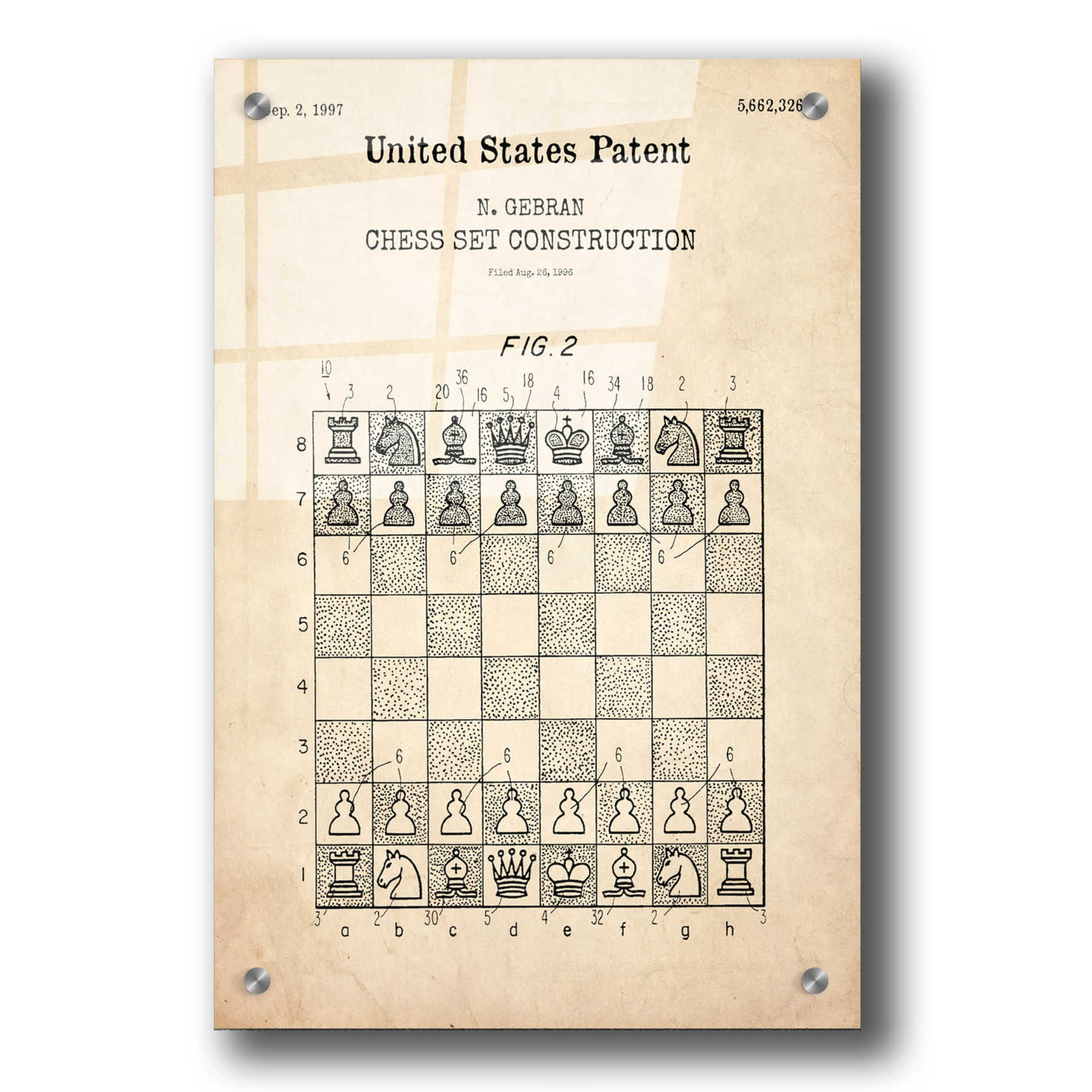 Epic Art 'Chess Blueprint Patent Parchment,' Acrylic Glass Wall Art,24x36