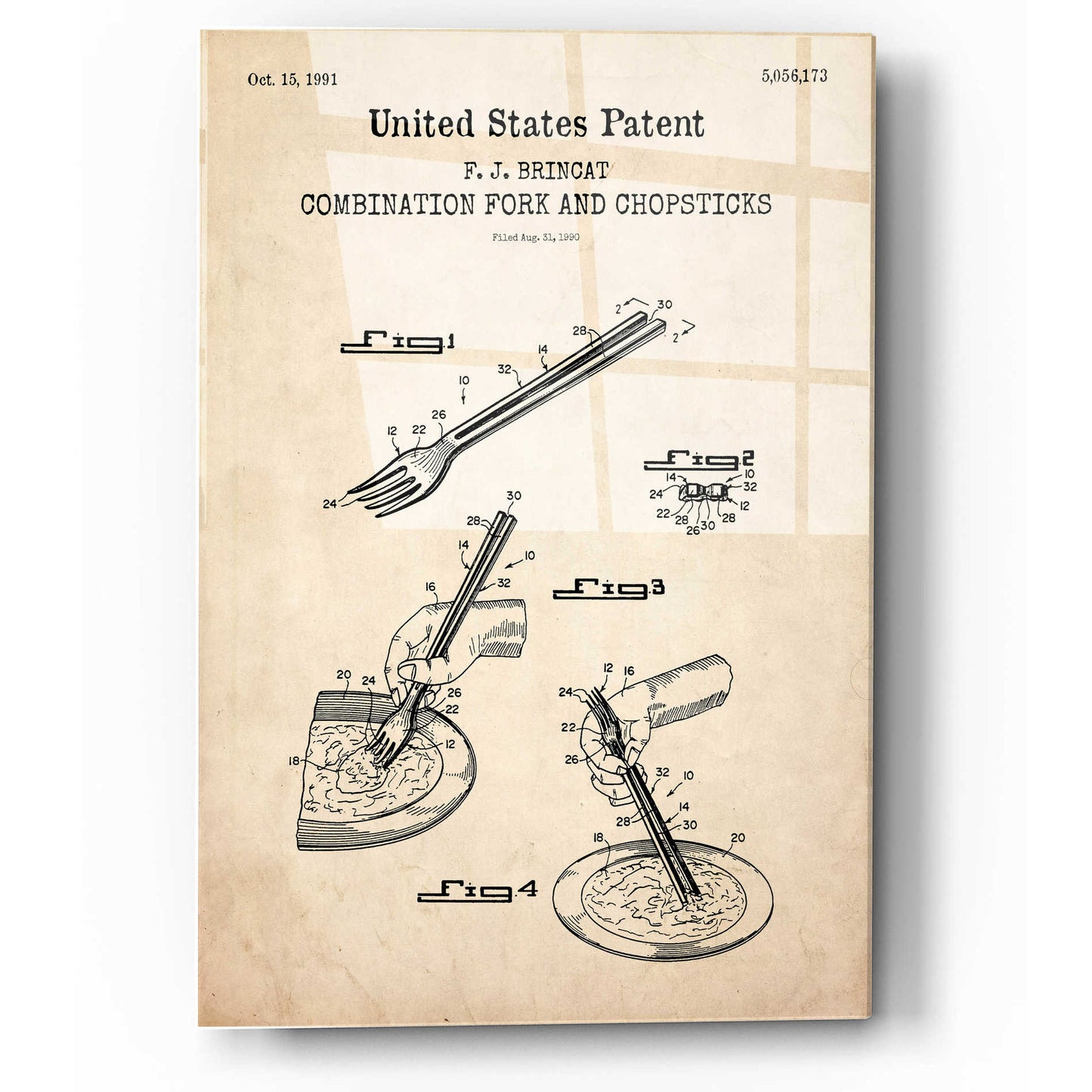 Epic Art 'Chopsticks Blueprint Patent Parchment,' Acrylic Glass Wall Art,12x16